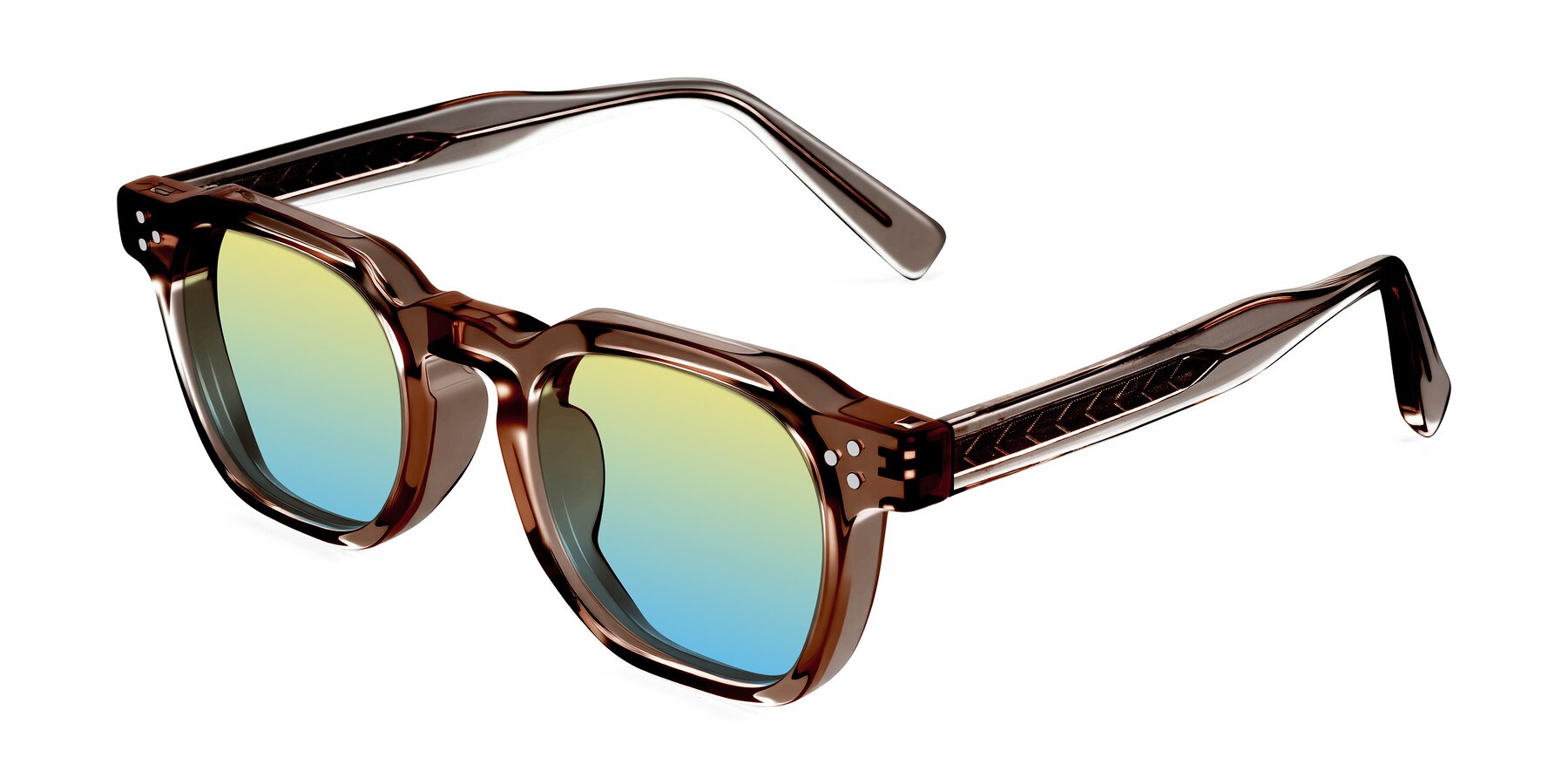 Angle of Muzik in Champagne to Dark Brown Shift with Yellow / Blue Gradient Lenses