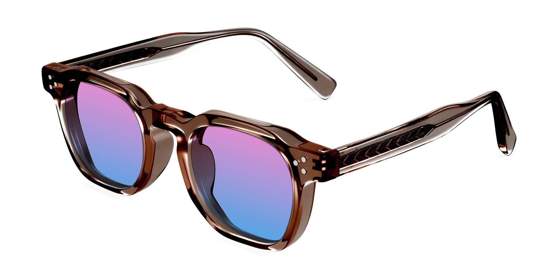 Angle of Muzik in Champagne to Dark Brown Shift with Pink / Blue Gradient Lenses