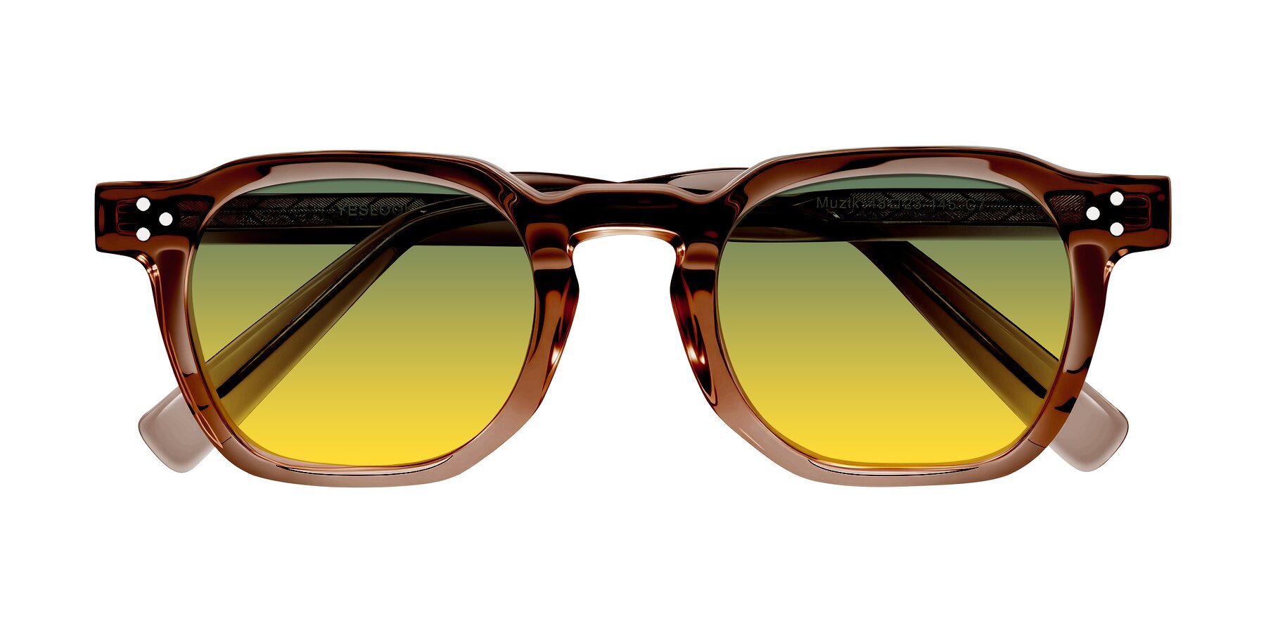 Folded Front of Muzik in Champagne to Dark Brown Shift with Green / Yellow Gradient Lenses