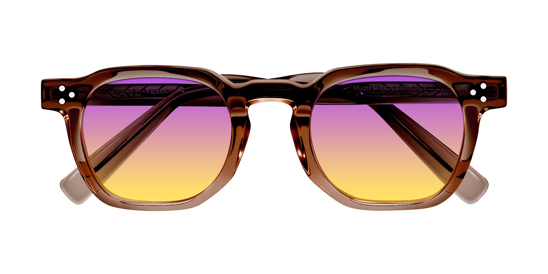 Folded Front of Muzik in Champagne to Dark Brown Shift with Purple / Yellow Gradient Lenses