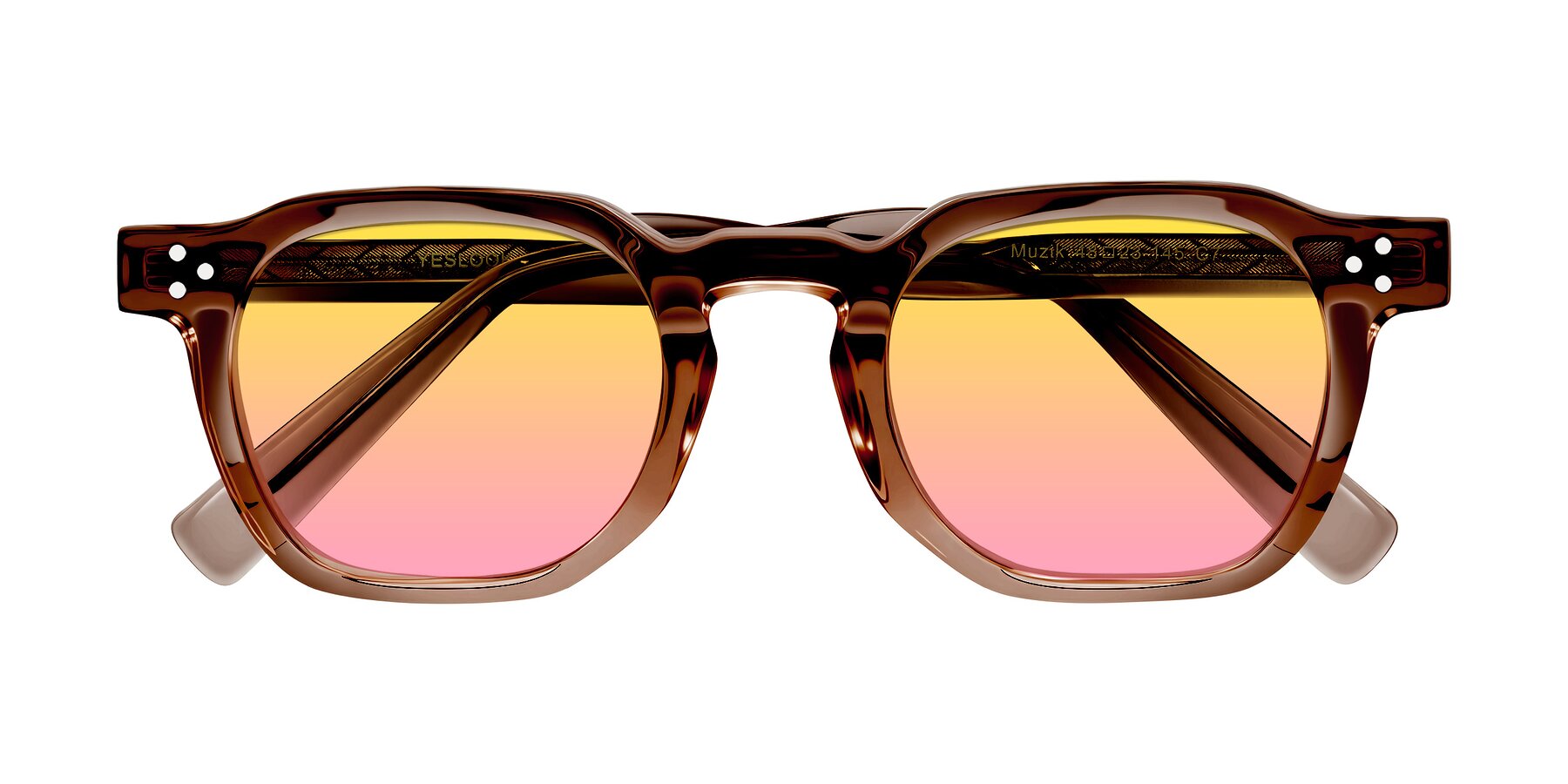 Folded Front of Muzik in Champagne to Dark Brown Shift with Yellow / Pink Gradient Lenses