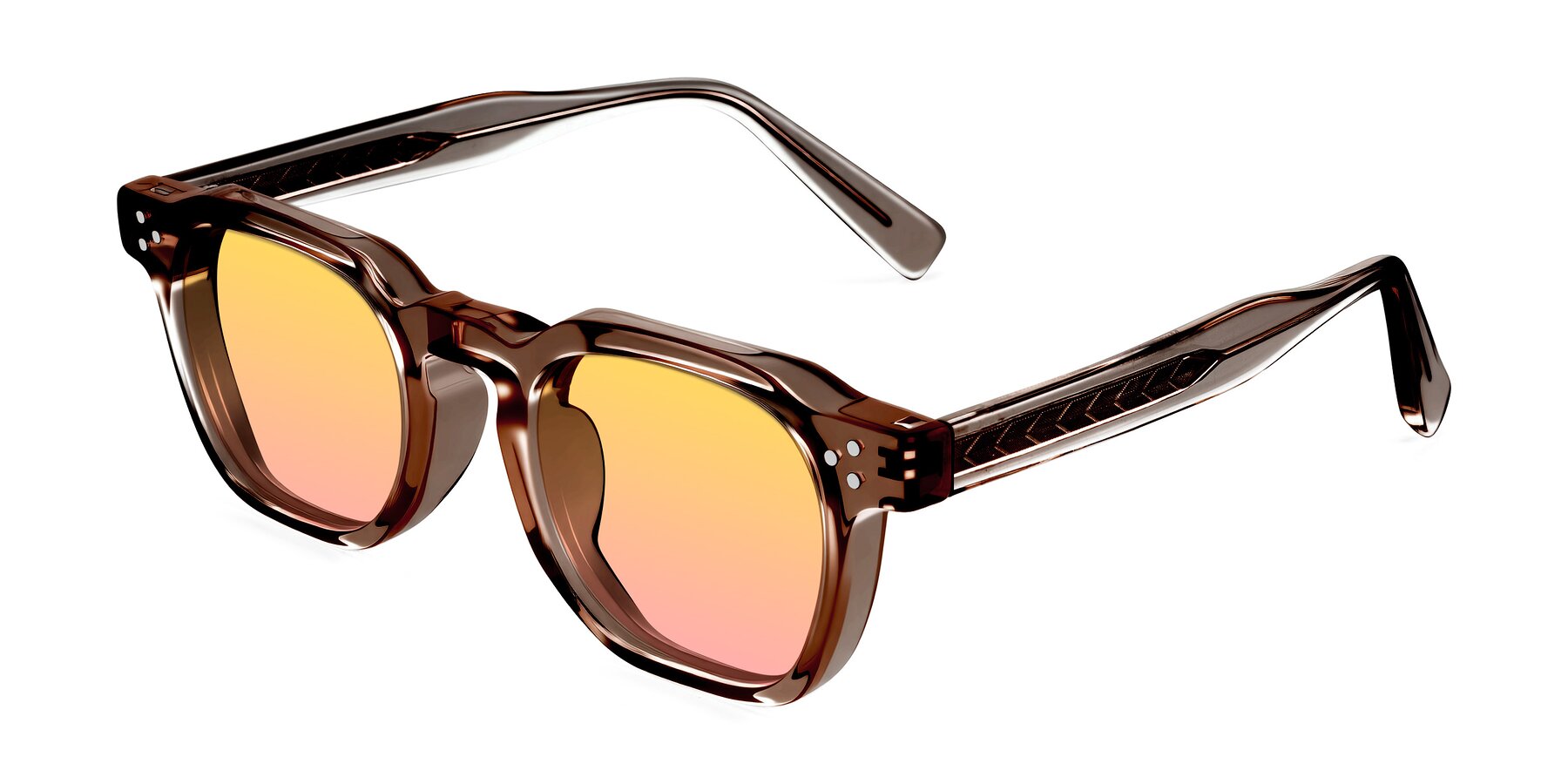Angle of Muzik in Champagne to Dark Brown Shift with Yellow / Pink Gradient Lenses