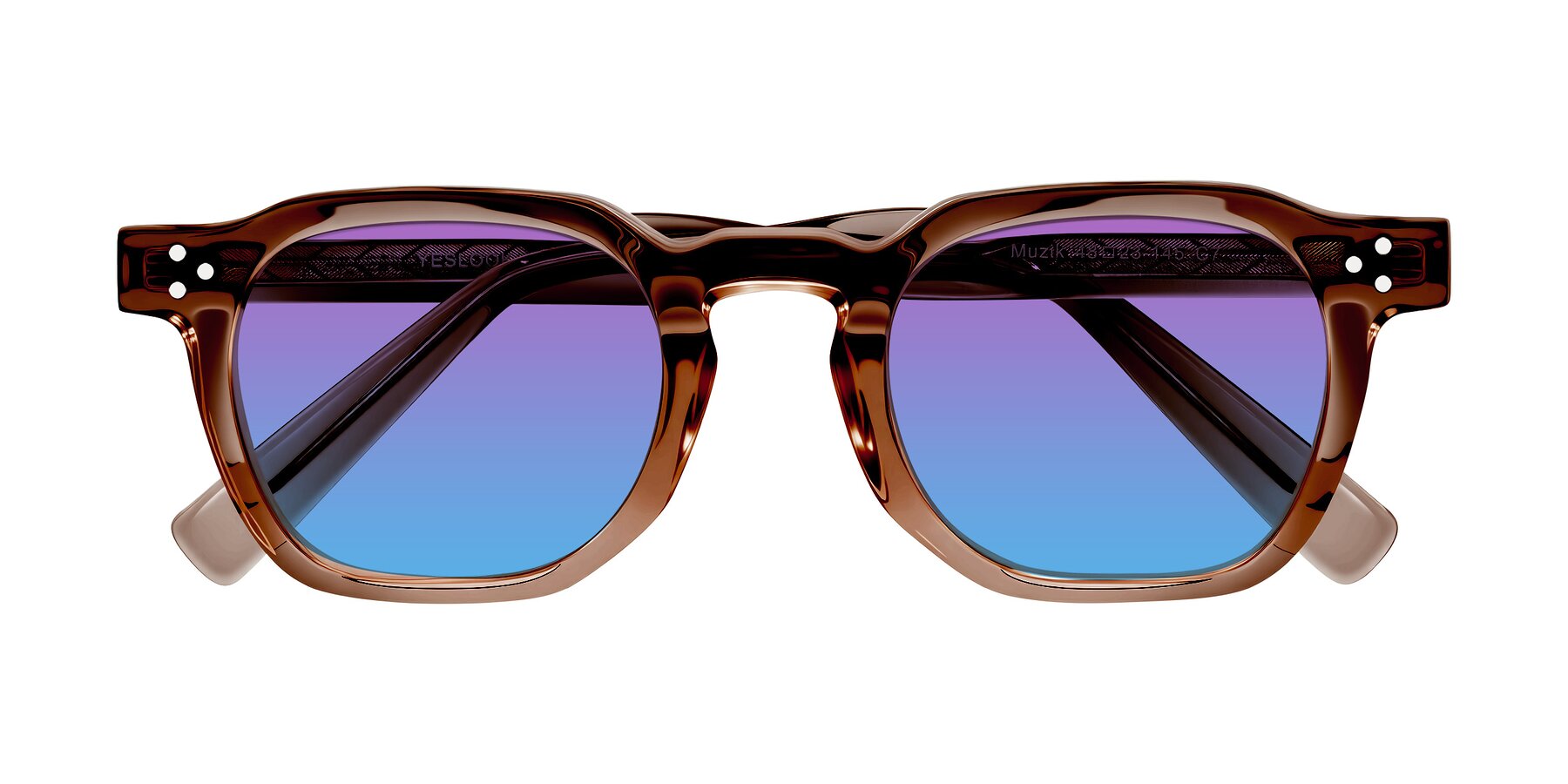 Folded Front of Muzik in Champagne to Dark Brown Shift with Purple / Blue Gradient Lenses