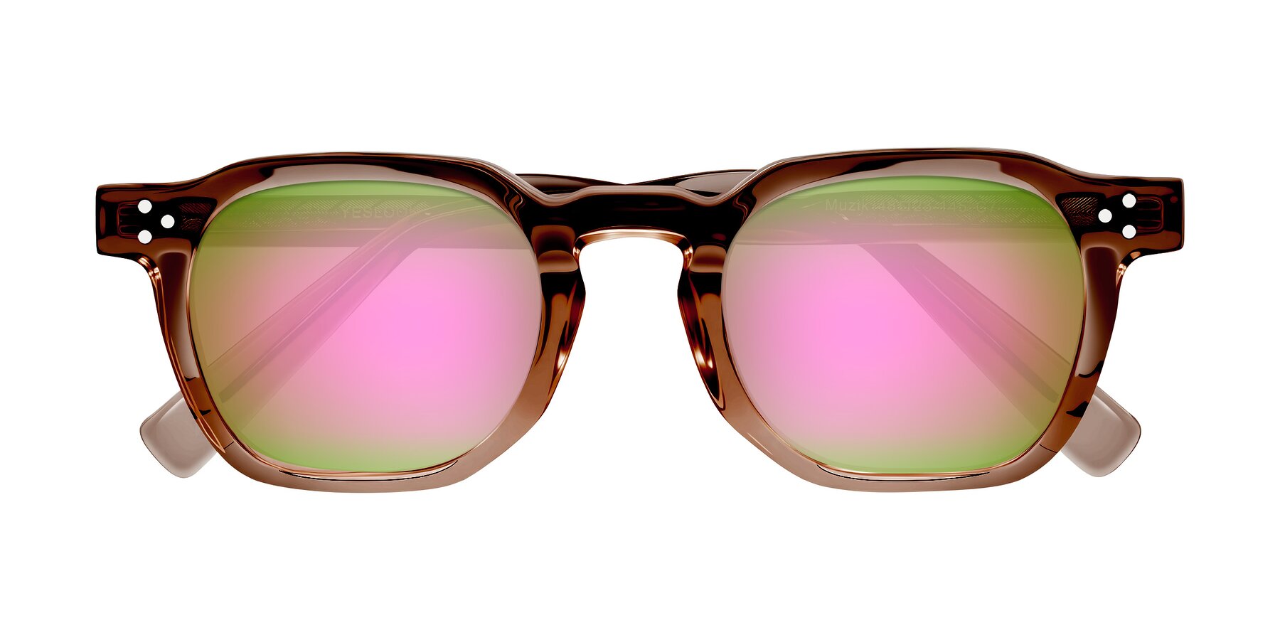 Folded Front of Muzik in Champagne to Dark Brown Shift with Pink Mirrored Lenses