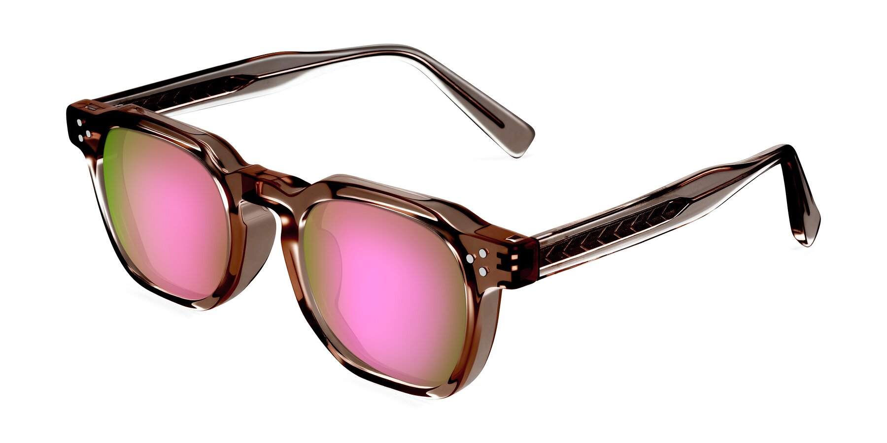 Angle of Muzik in Champagne to Dark Brown Shift with Pink Mirrored Lenses