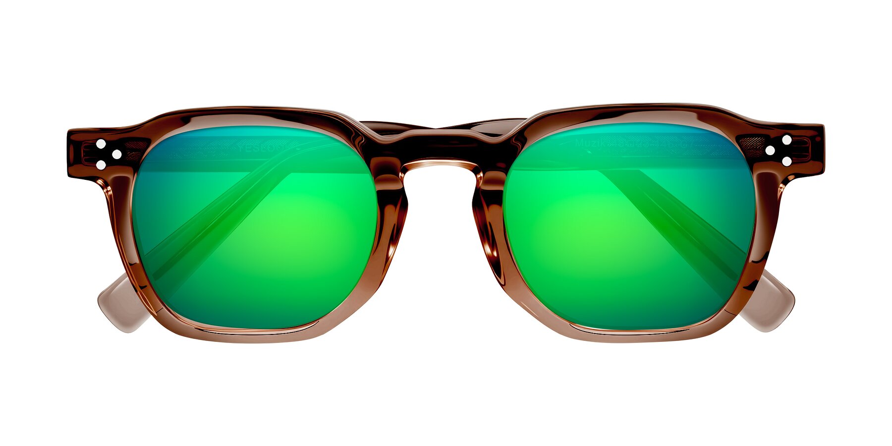 Folded Front of Muzik in Champagne to Dark Brown Shift with Green Mirrored Lenses