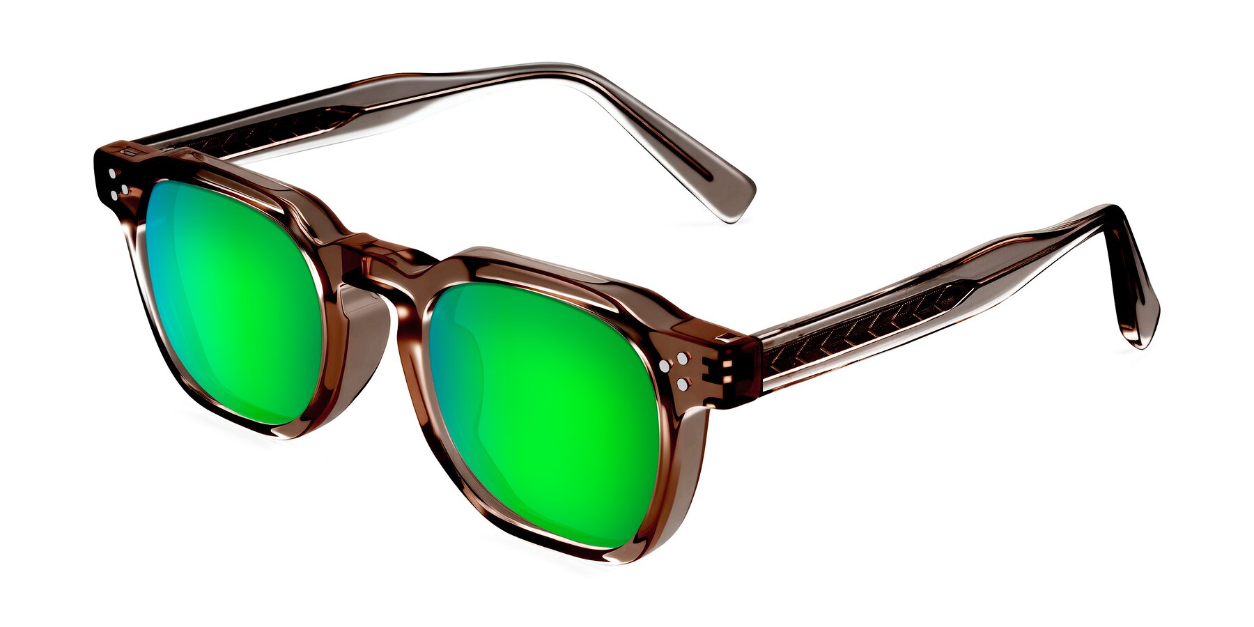 Angle of Muzik in Champagne to Dark Brown Shift with Green Mirrored Lenses