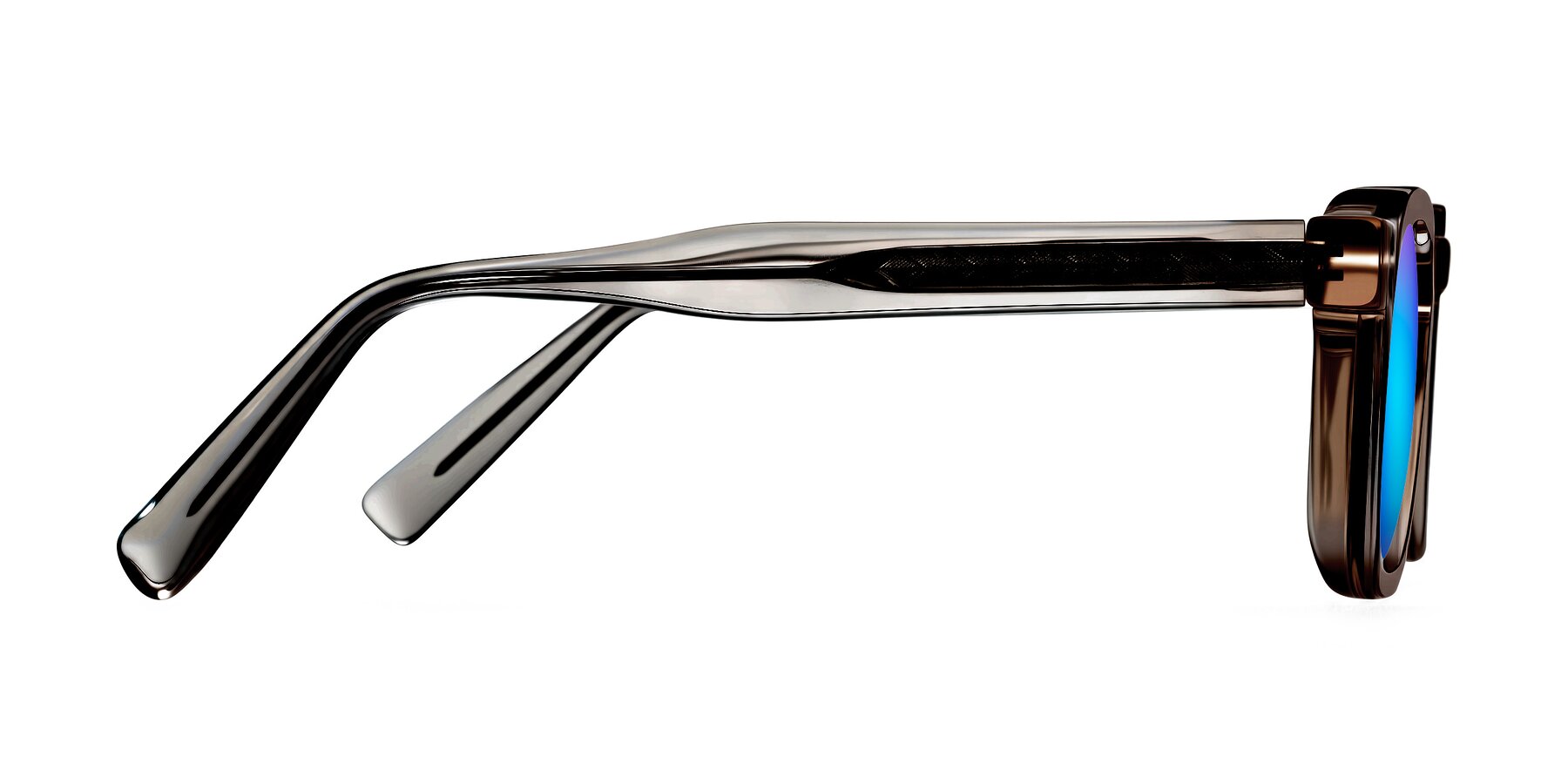 Side of Muzik in Champagne to Dark Brown Shift with Blue Mirrored Lenses
