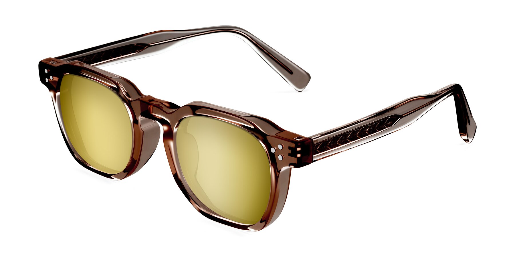 Angle of Muzik in Champagne to Dark Brown Shift with Gold Mirrored Lenses