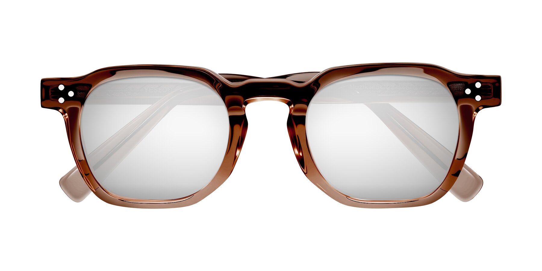Folded Front of Muzik in Champagne to Dark Brown Shift with Silver Mirrored Lenses