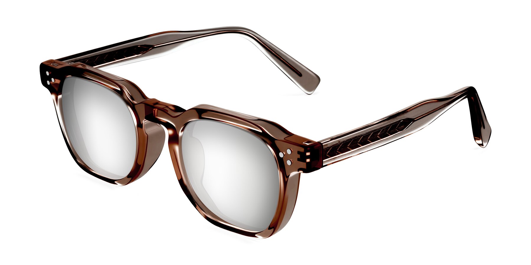 Angle of Muzik in Champagne to Dark Brown Shift with Silver Mirrored Lenses
