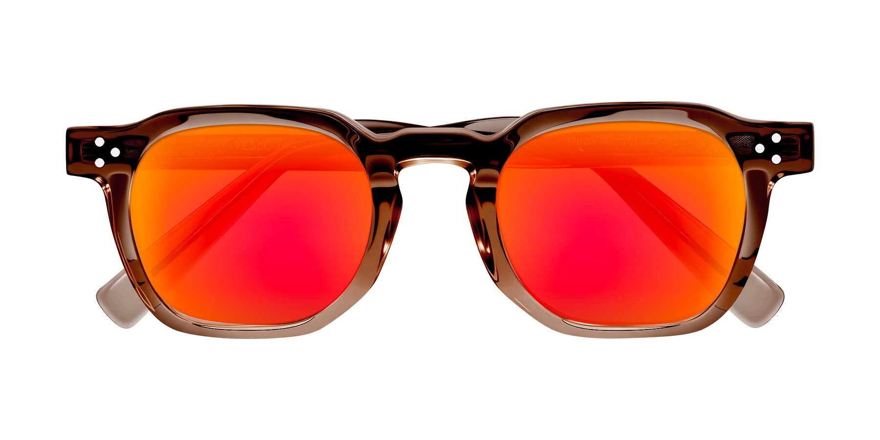 Folded Front of Muzik in Champagne to Dark Brown Shift with Red Gold Mirrored Lenses