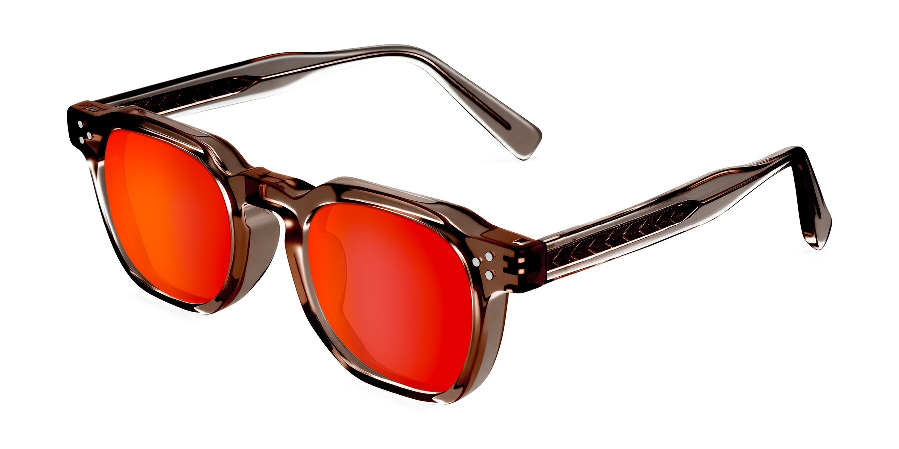 Angle of Muzik in Champagne to Dark Brown Shift with Red Gold Mirrored Lenses