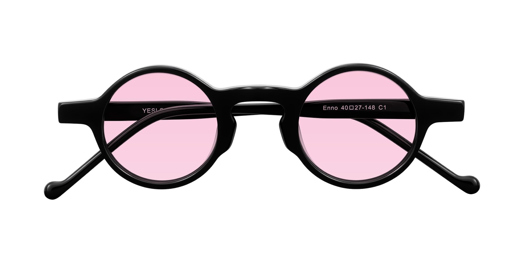 Folded Front of Enno in Black with Light Pink Tinted Lenses