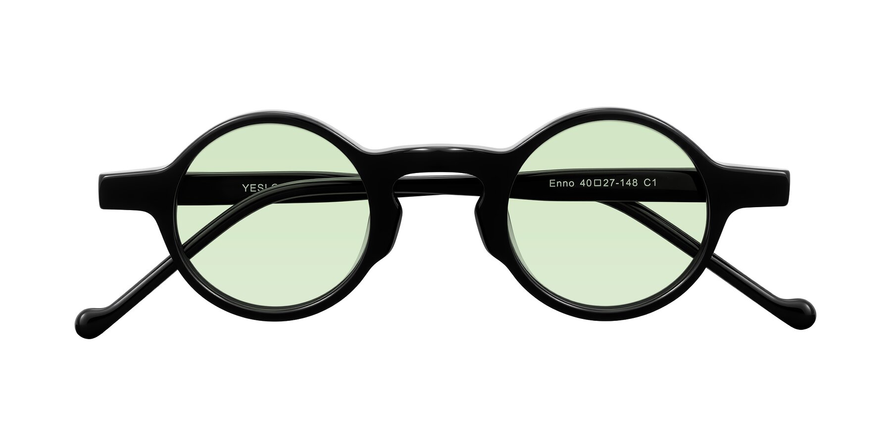 Folded Front of Enno in Black with Light Green Tinted Lenses