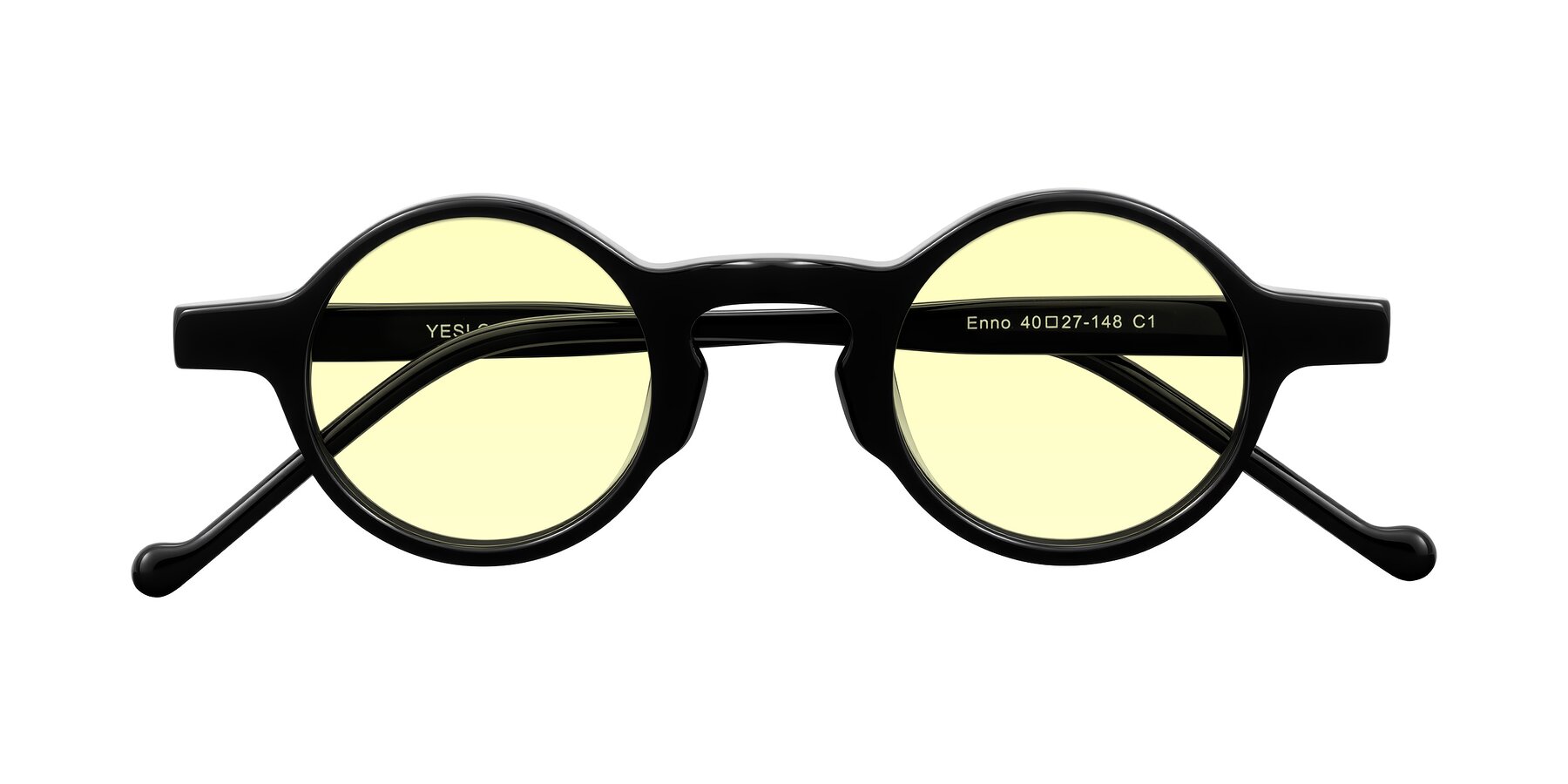 Folded Front of Enno in Black with Light Yellow Tinted Lenses