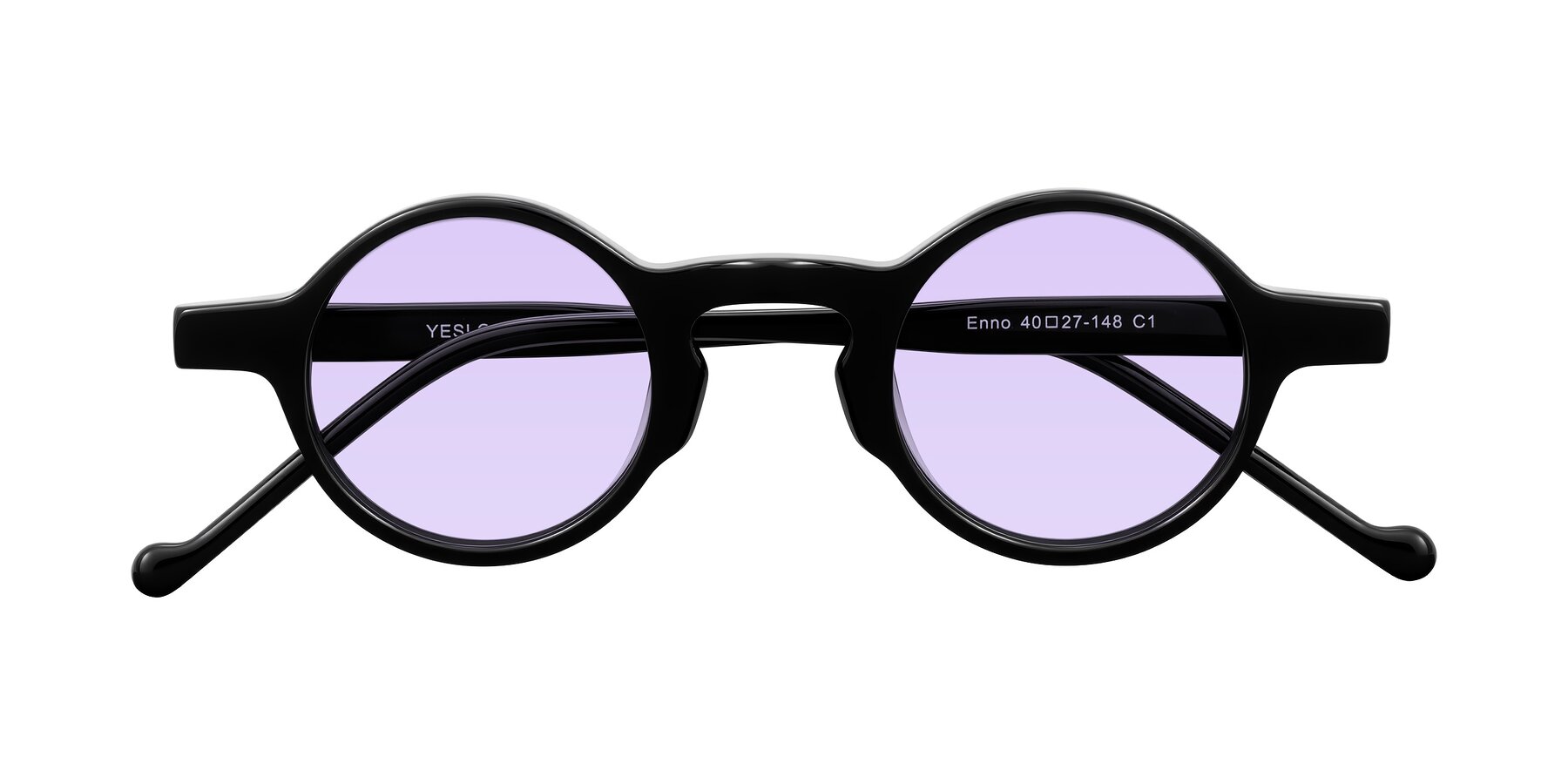 Folded Front of Enno in Black with Light Purple Tinted Lenses