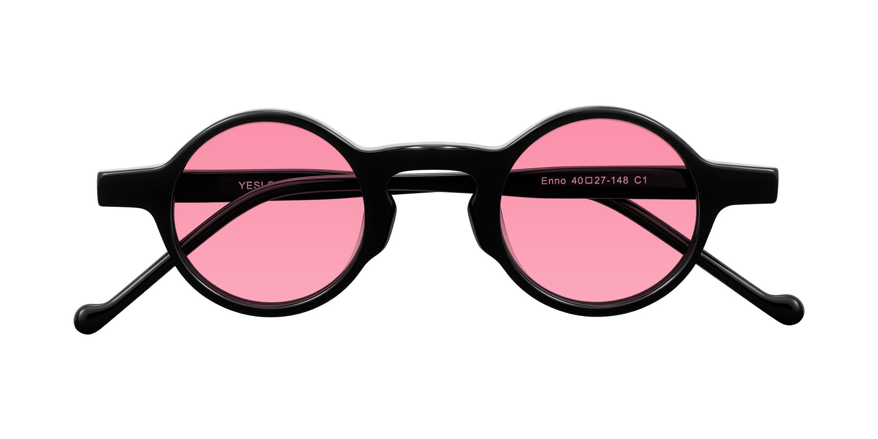 Folded Front of Enno in Black with Pink Tinted Lenses
