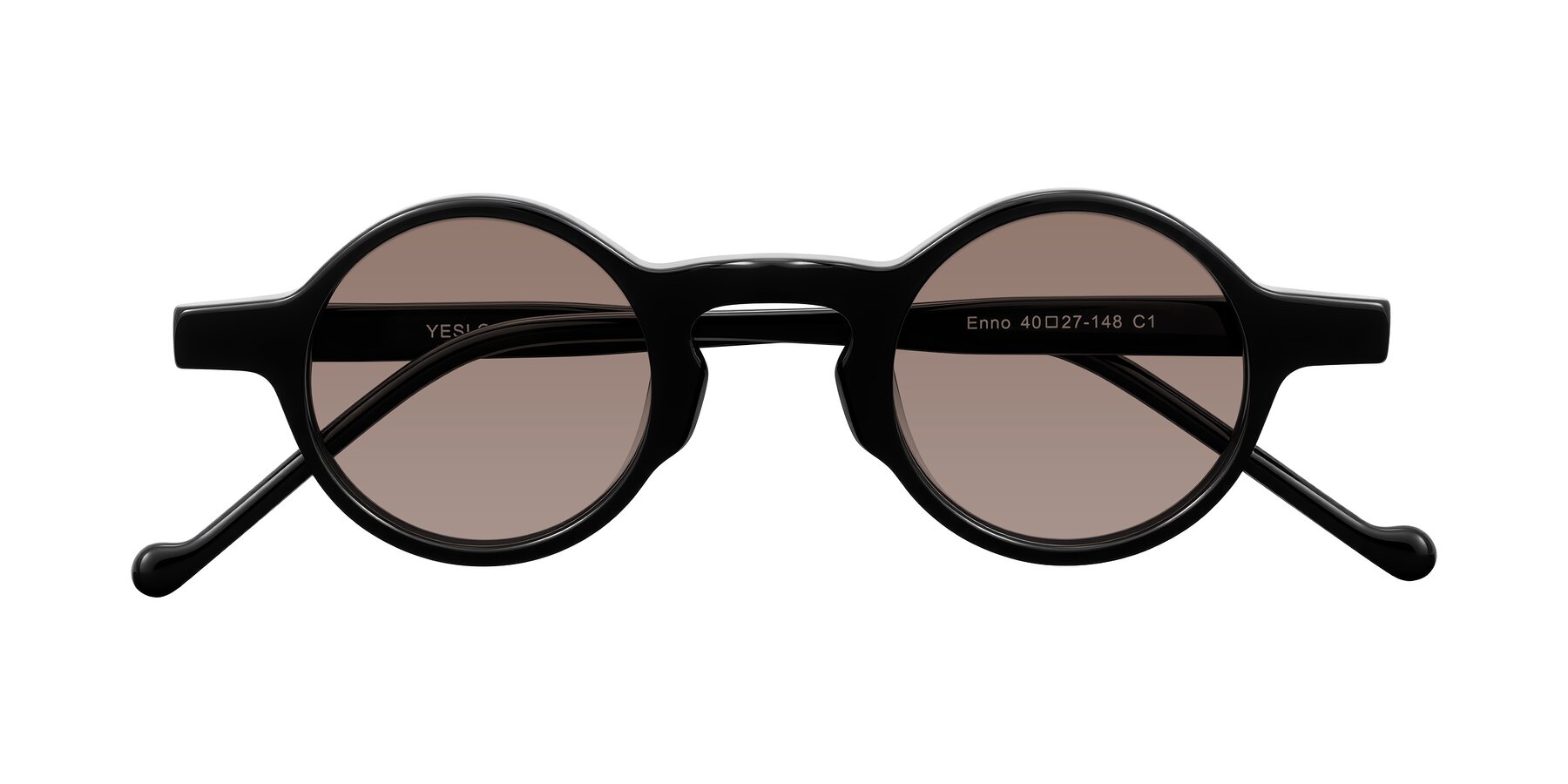 Folded Front of Enno in Black with Medium Brown Tinted Lenses