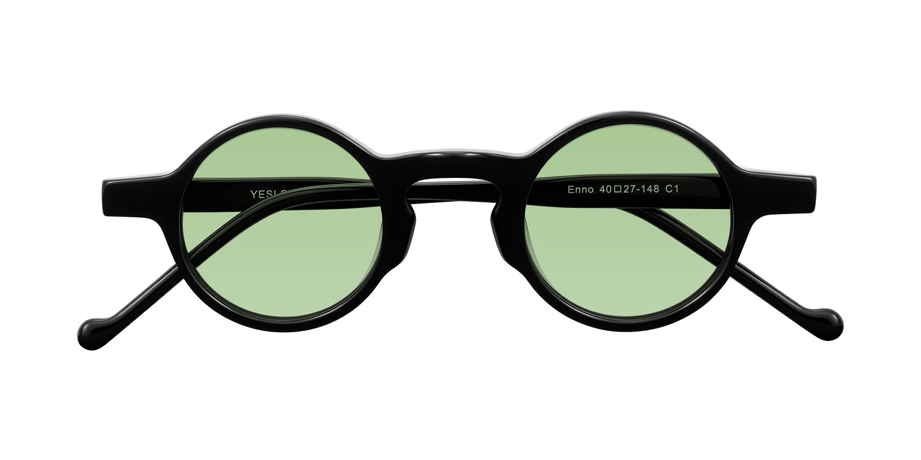 Folded Front of Enno in Black with Medium Green Tinted Lenses