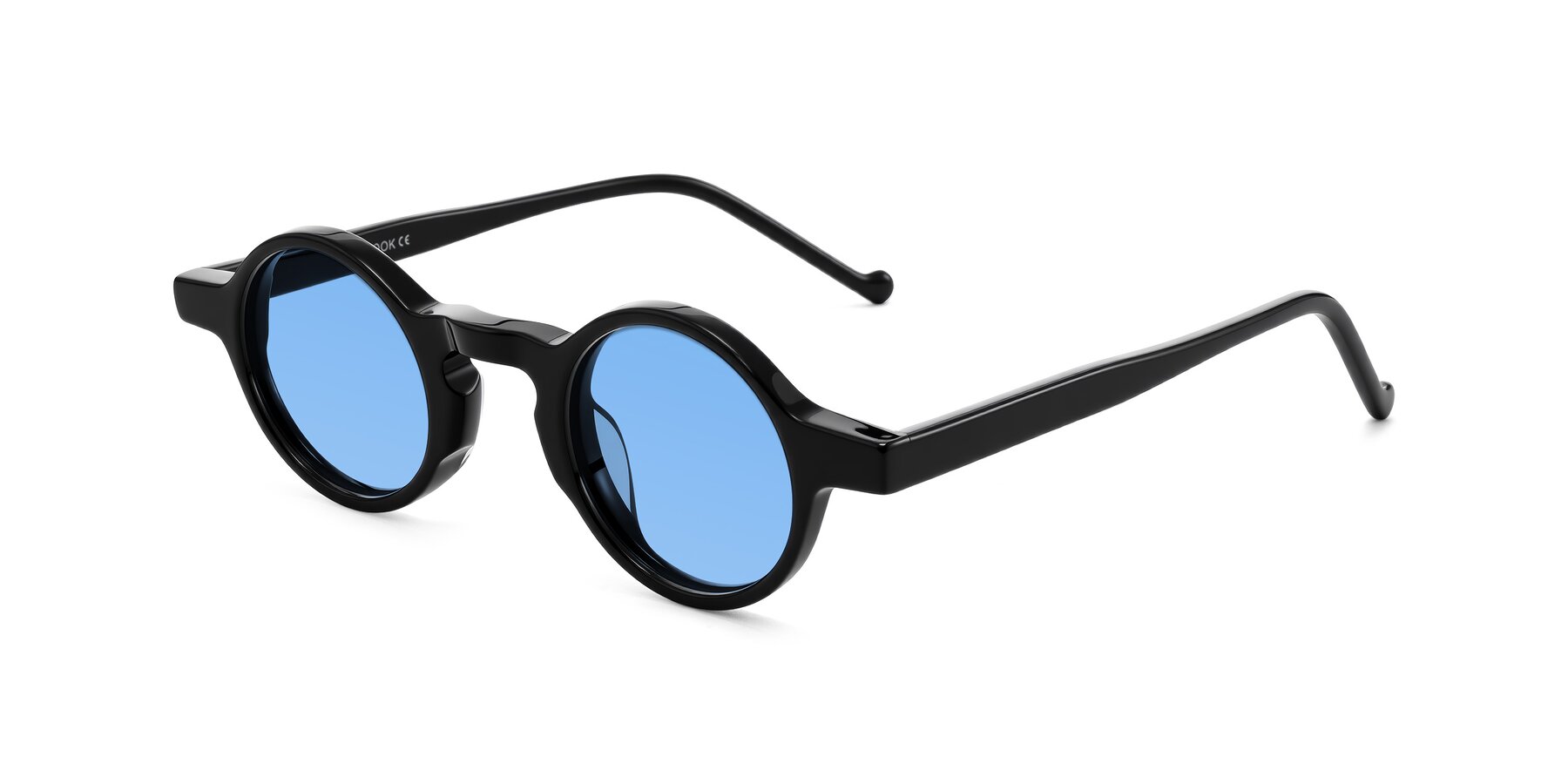 Angle of Enno in Black with Medium Blue Tinted Lenses