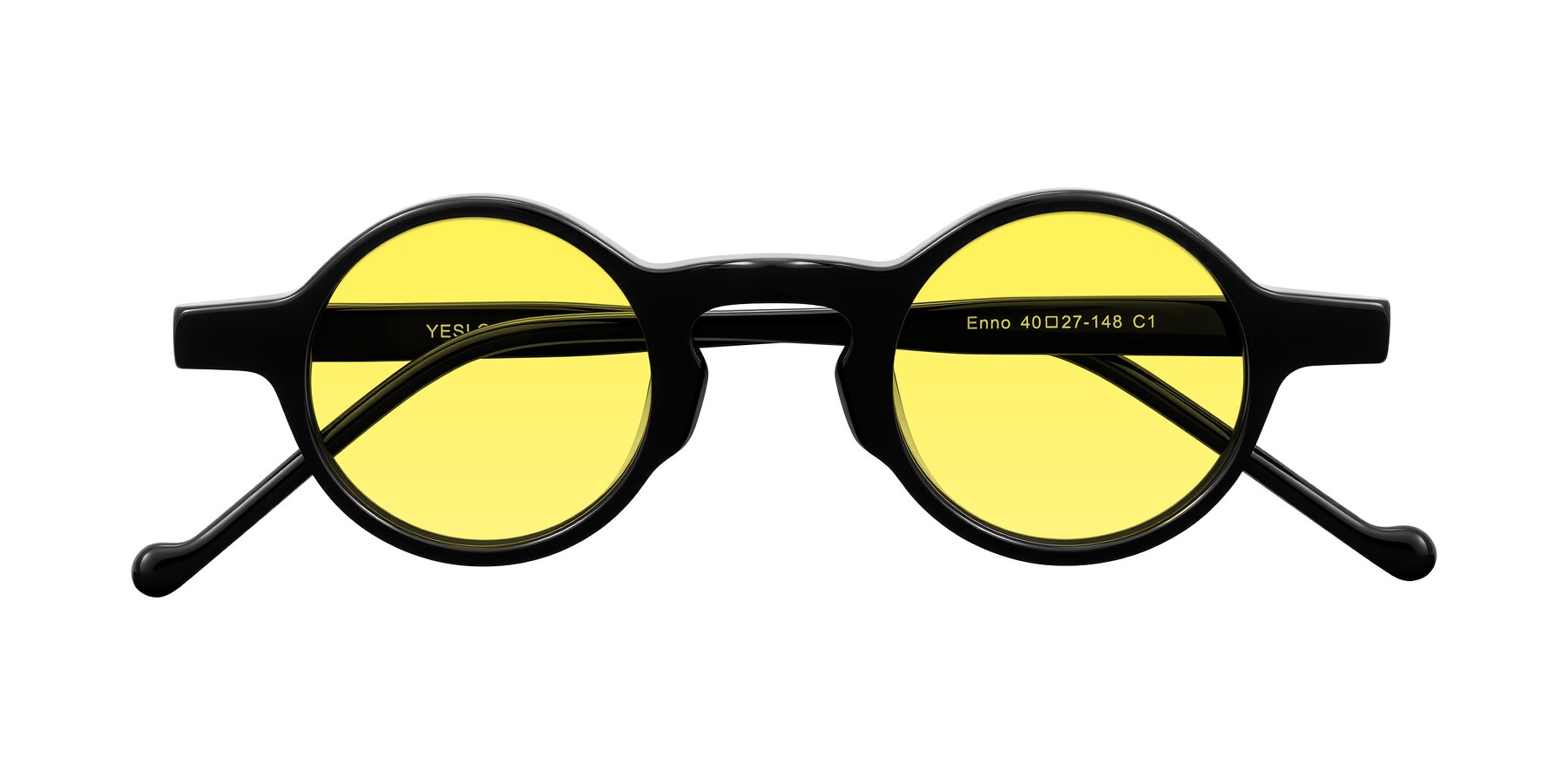 Folded Front of Enno in Black with Medium Yellow Tinted Lenses