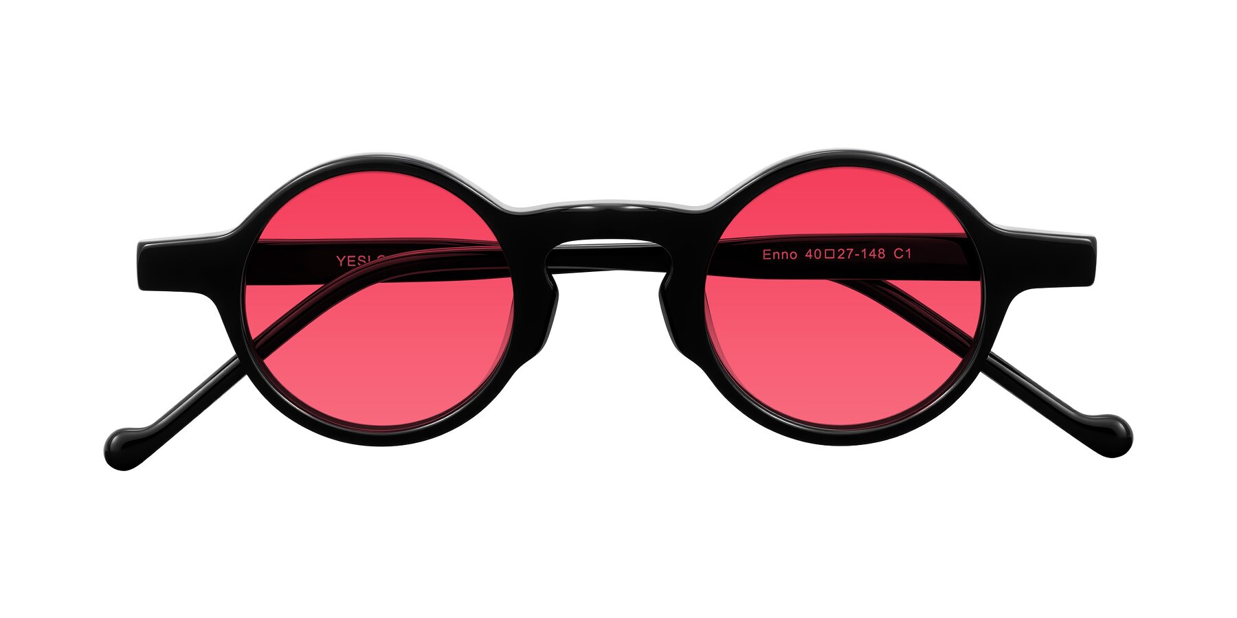 Folded Front of Enno in Black with Red Tinted Lenses