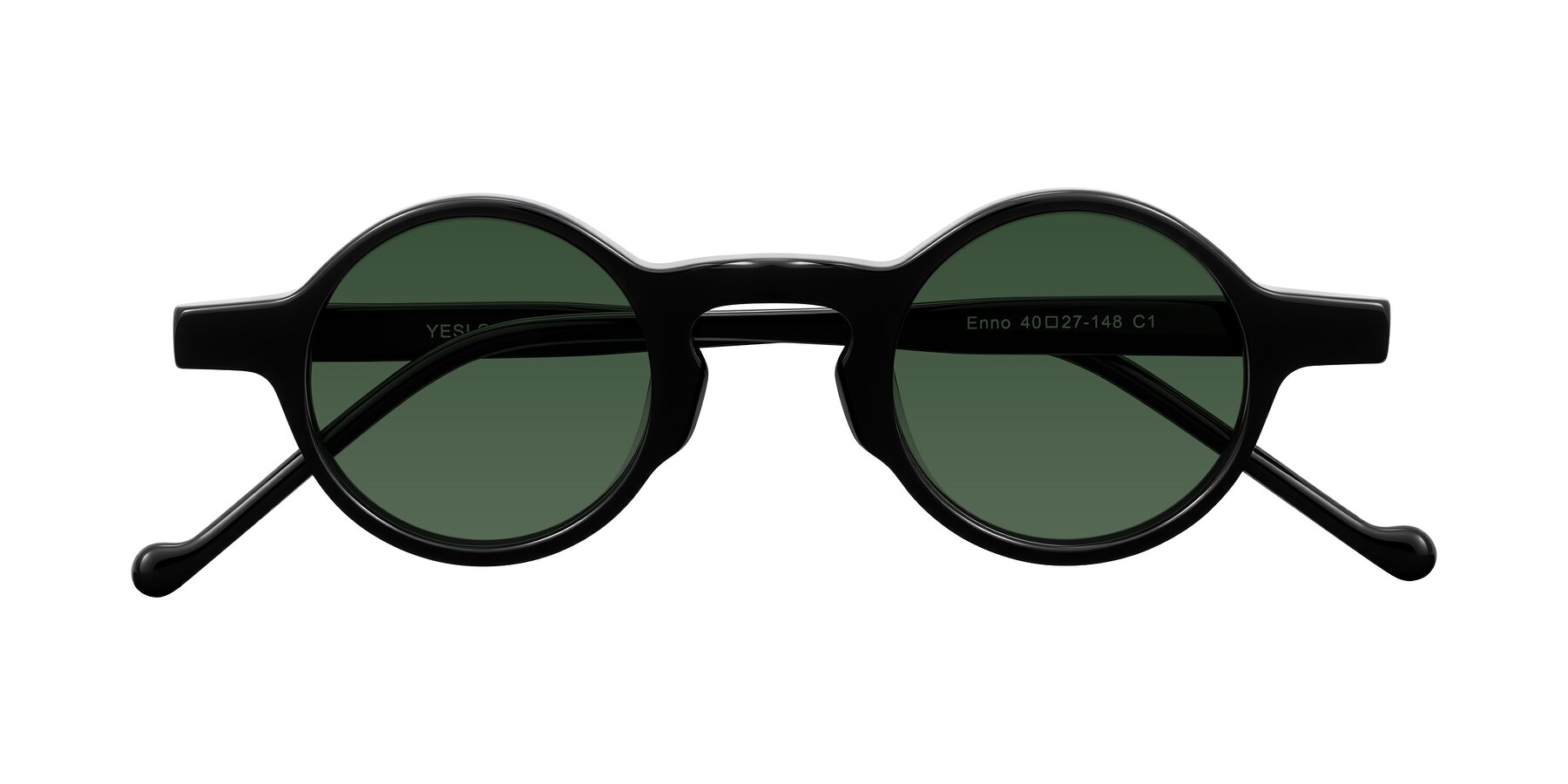 Folded Front of Enno in Black with Green Tinted Lenses