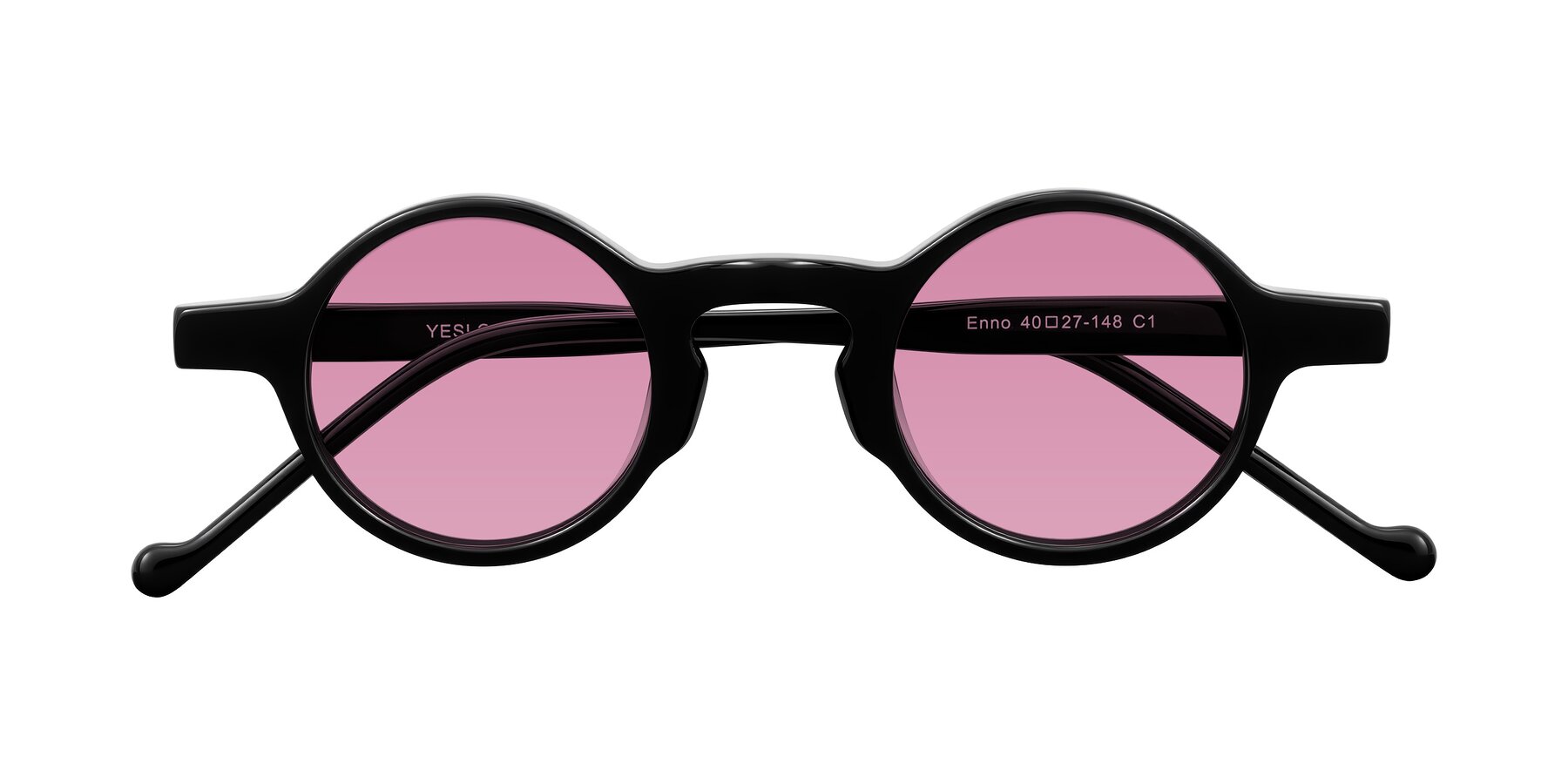 Folded Front of Enno in Black with Medium Wine Tinted Lenses