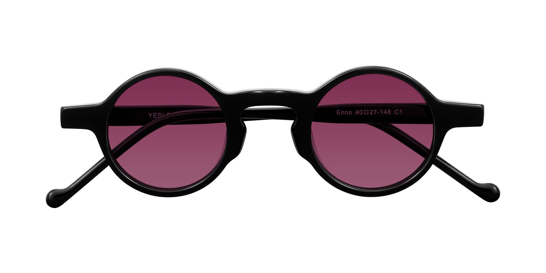 Folded Front of Enno in Black with Wine Tinted Lenses