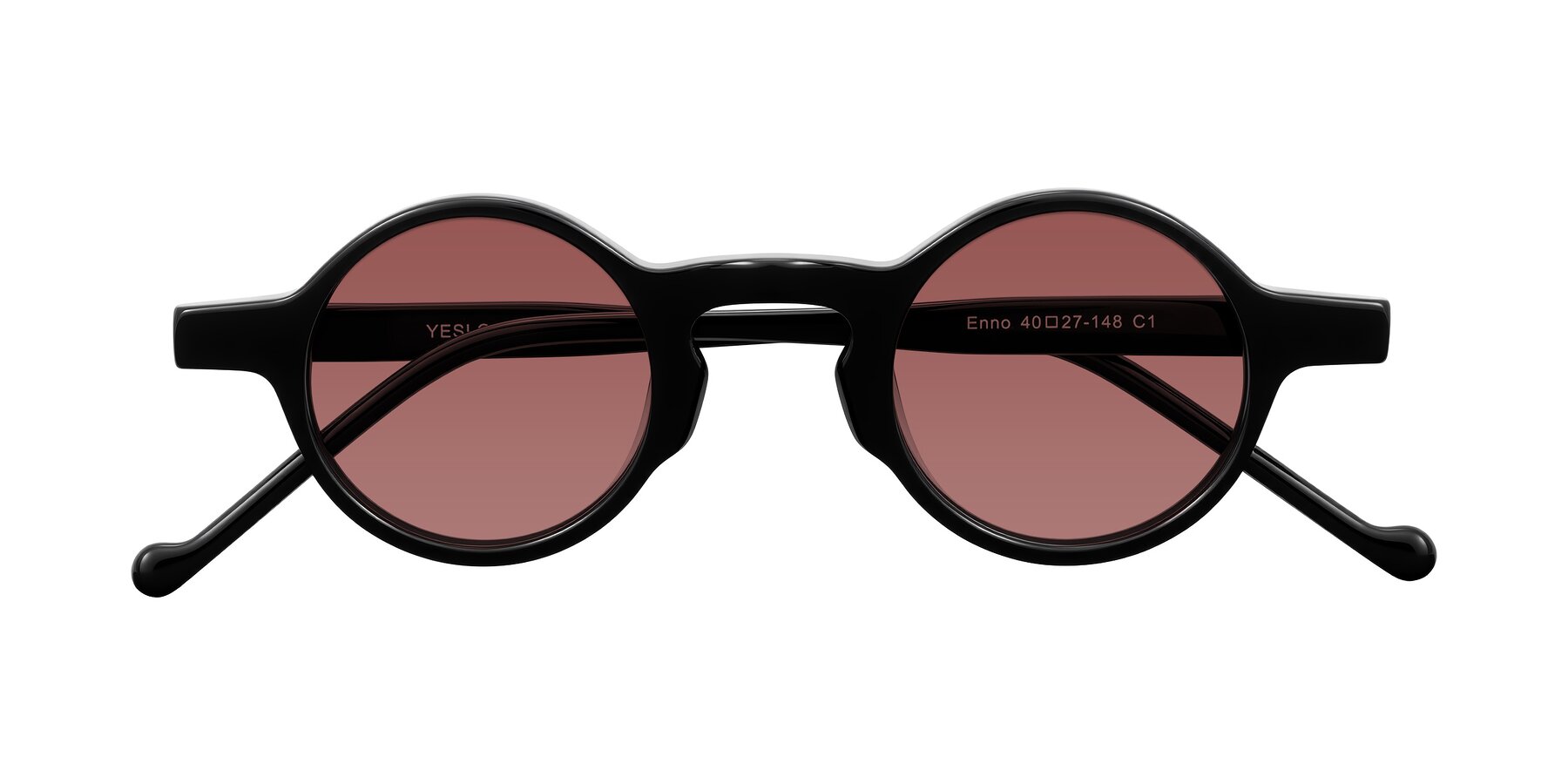 Folded Front of Enno in Black with Garnet Tinted Lenses