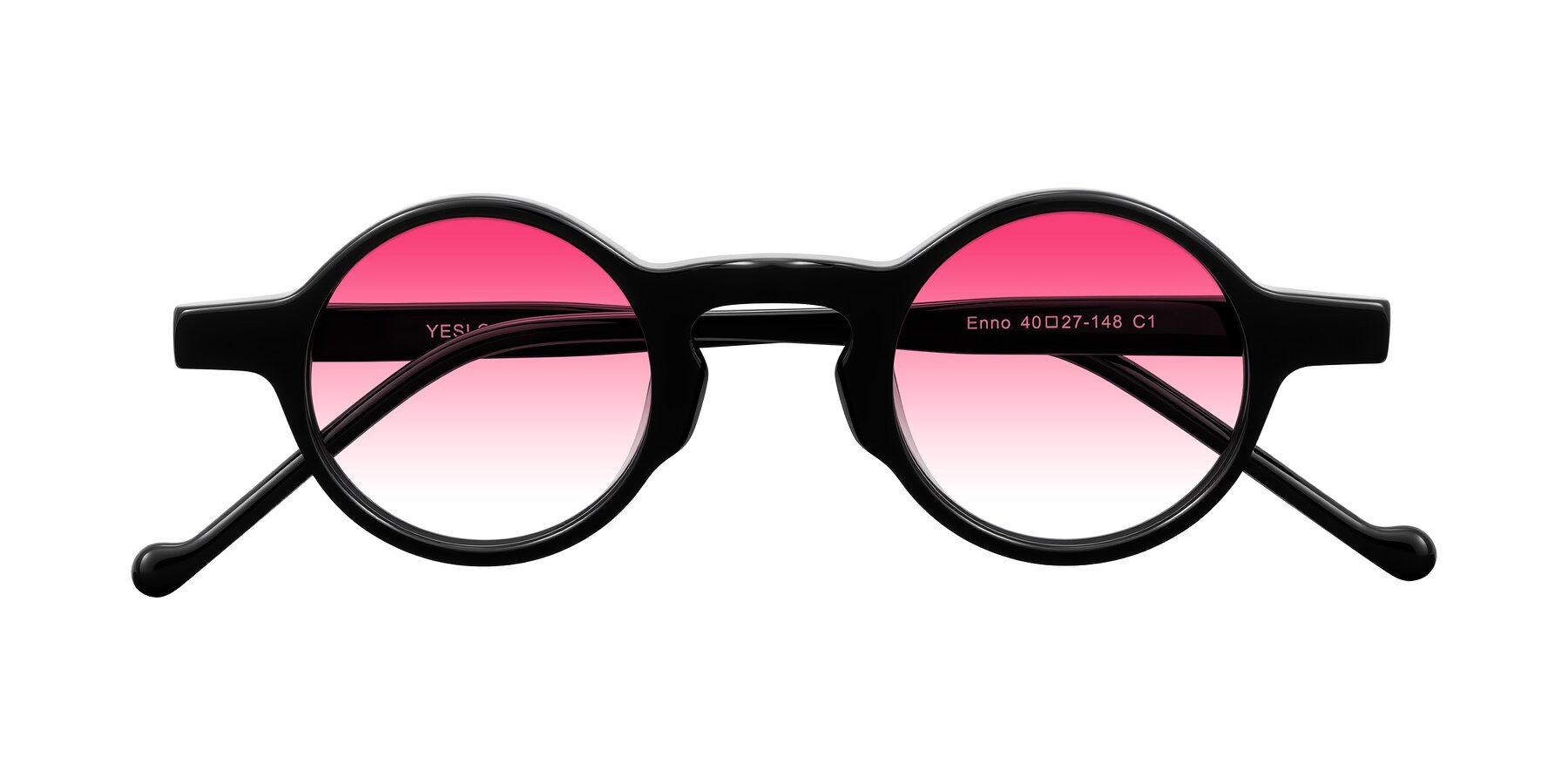 Folded Front of Enno in Black with Pink Gradient Lenses