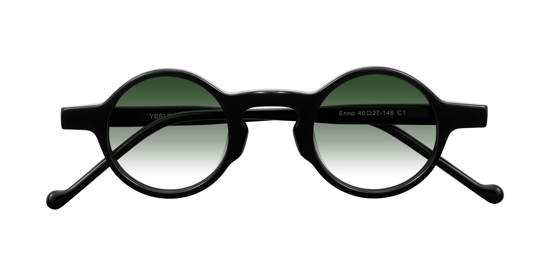 Folded Front of Enno in Black with Green Gradient Lenses