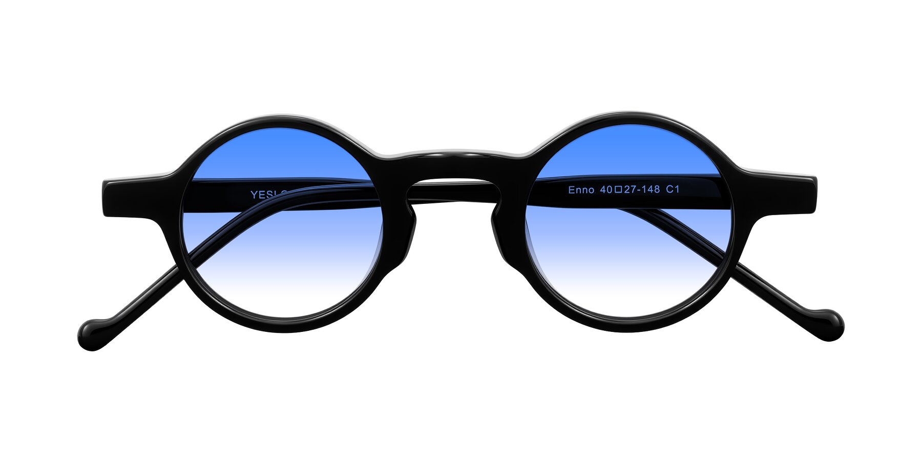 Folded Front of Enno in Black with Blue Gradient Lenses