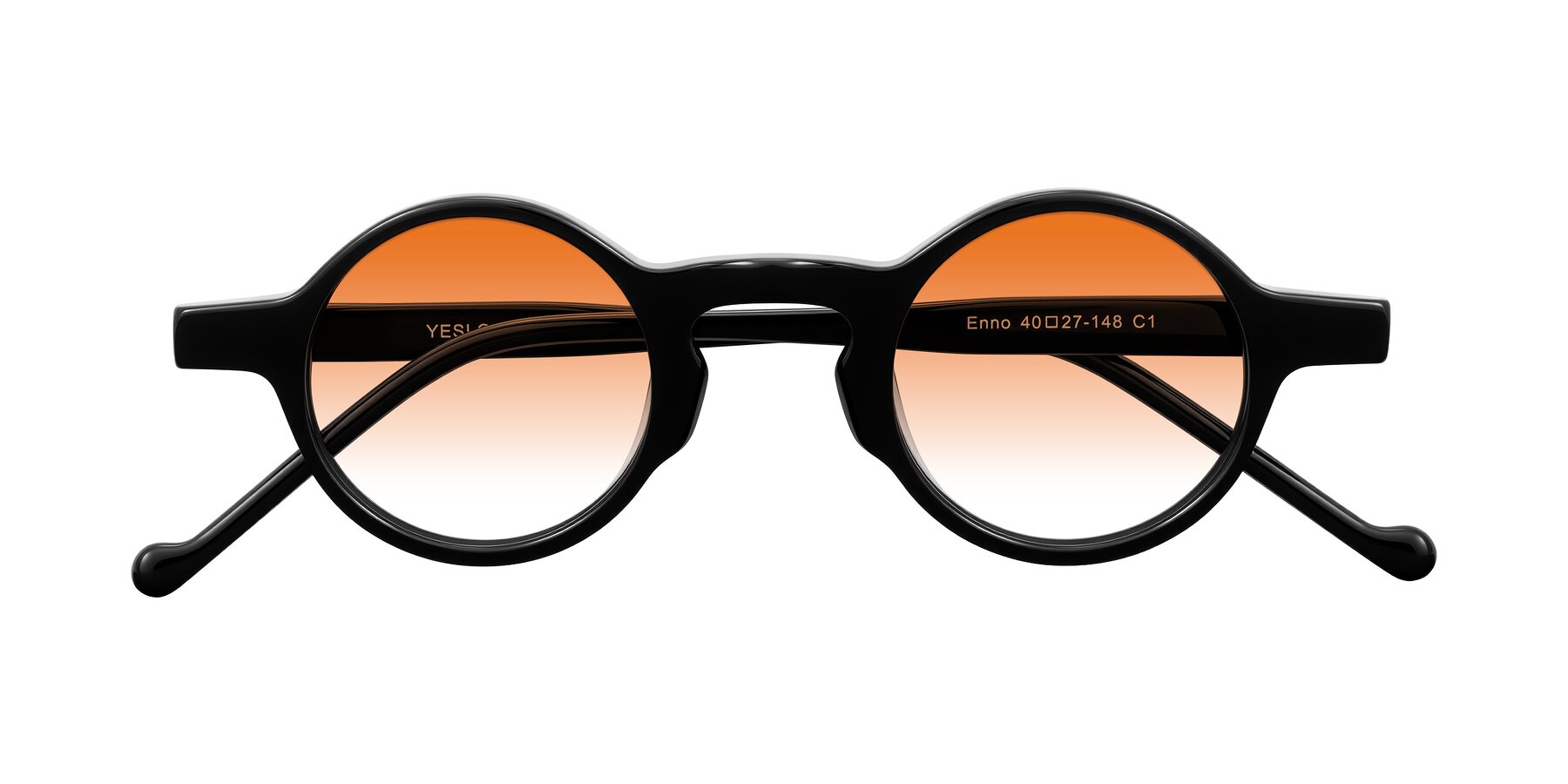 Folded Front of Enno in Black with Orange Gradient Lenses