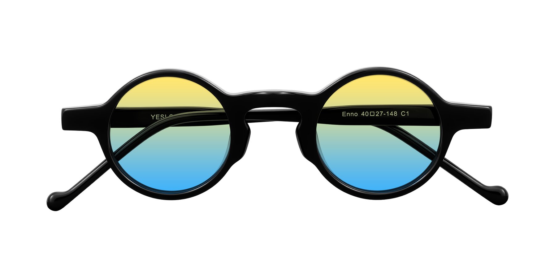 Folded Front of Enno in Black with Yellow / Blue Gradient Lenses