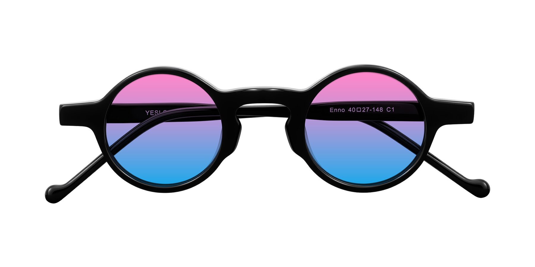 Folded Front of Enno in Black with Pink / Blue Gradient Lenses