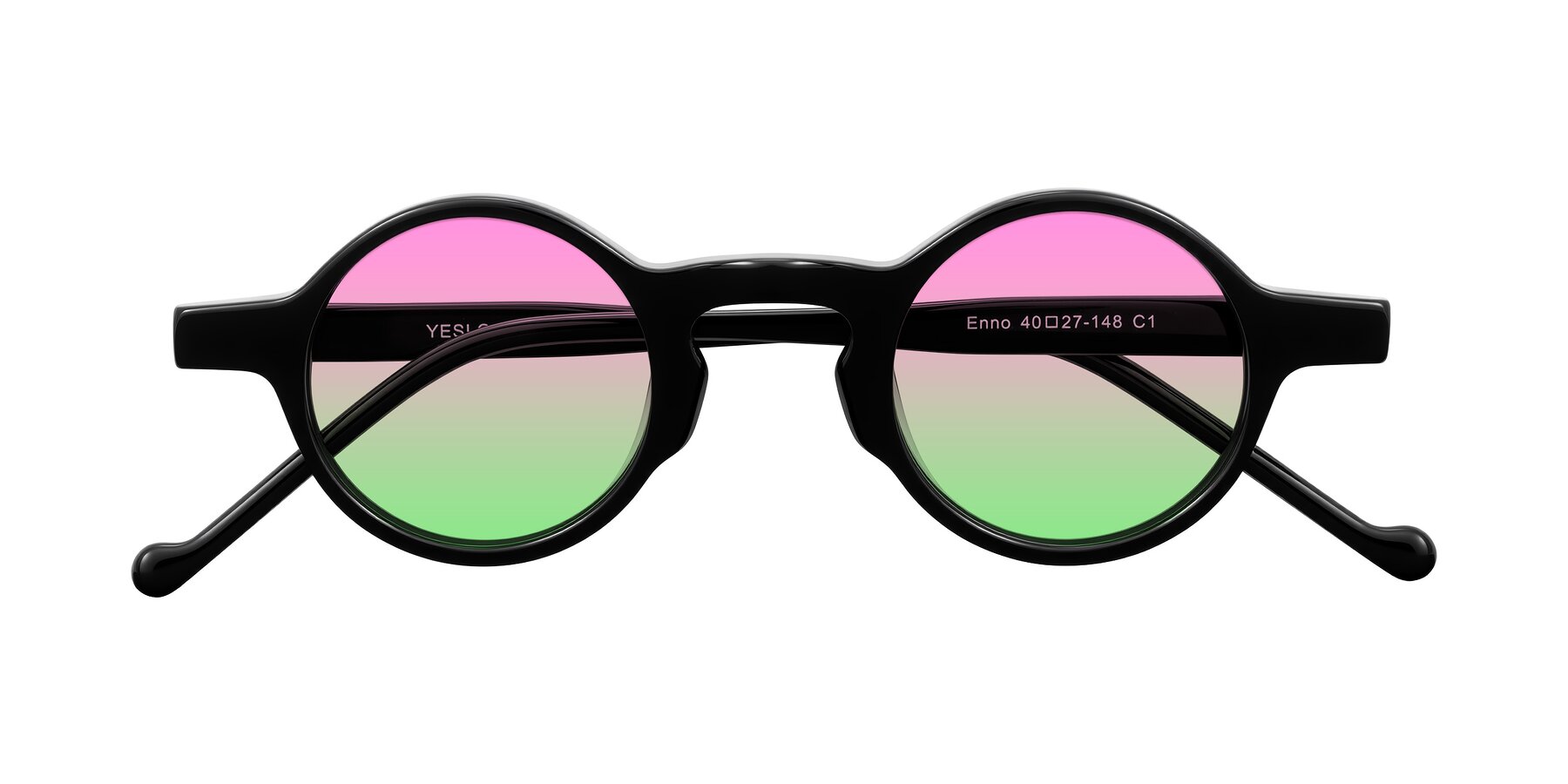 Folded Front of Enno in Black with Pink / Green Gradient Lenses