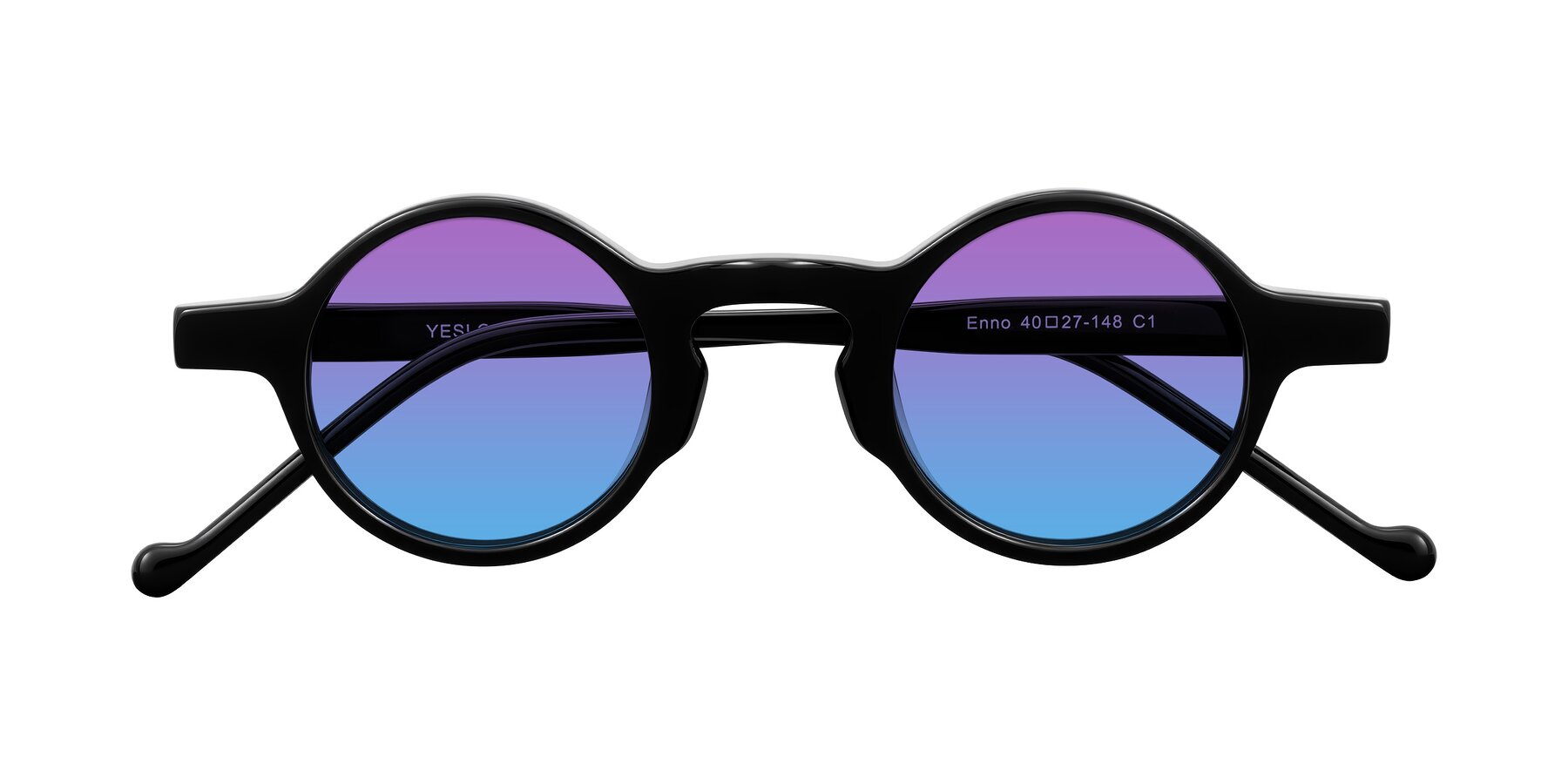 Folded Front of Enno in Black with Purple / Blue Gradient Lenses