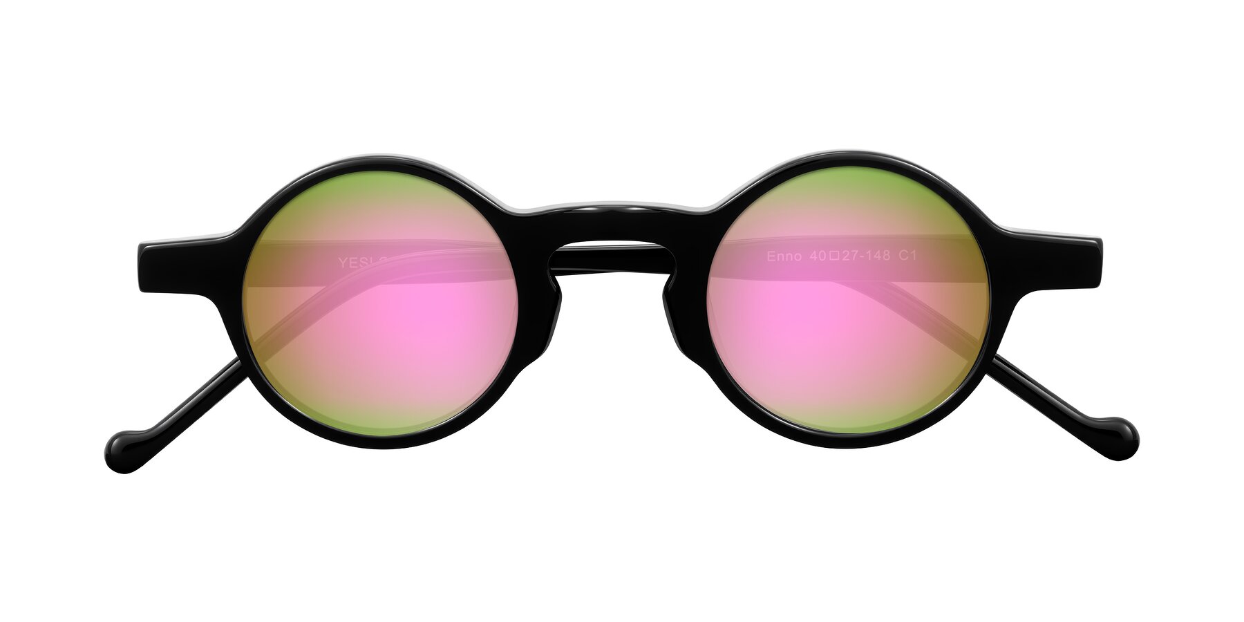 Folded Front of Enno in Black with Pink Mirrored Lenses
