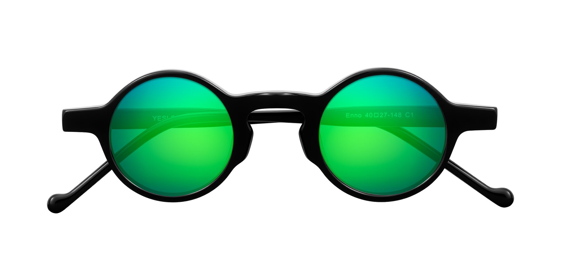 Folded Front of Enno in Black with Green Mirrored Lenses