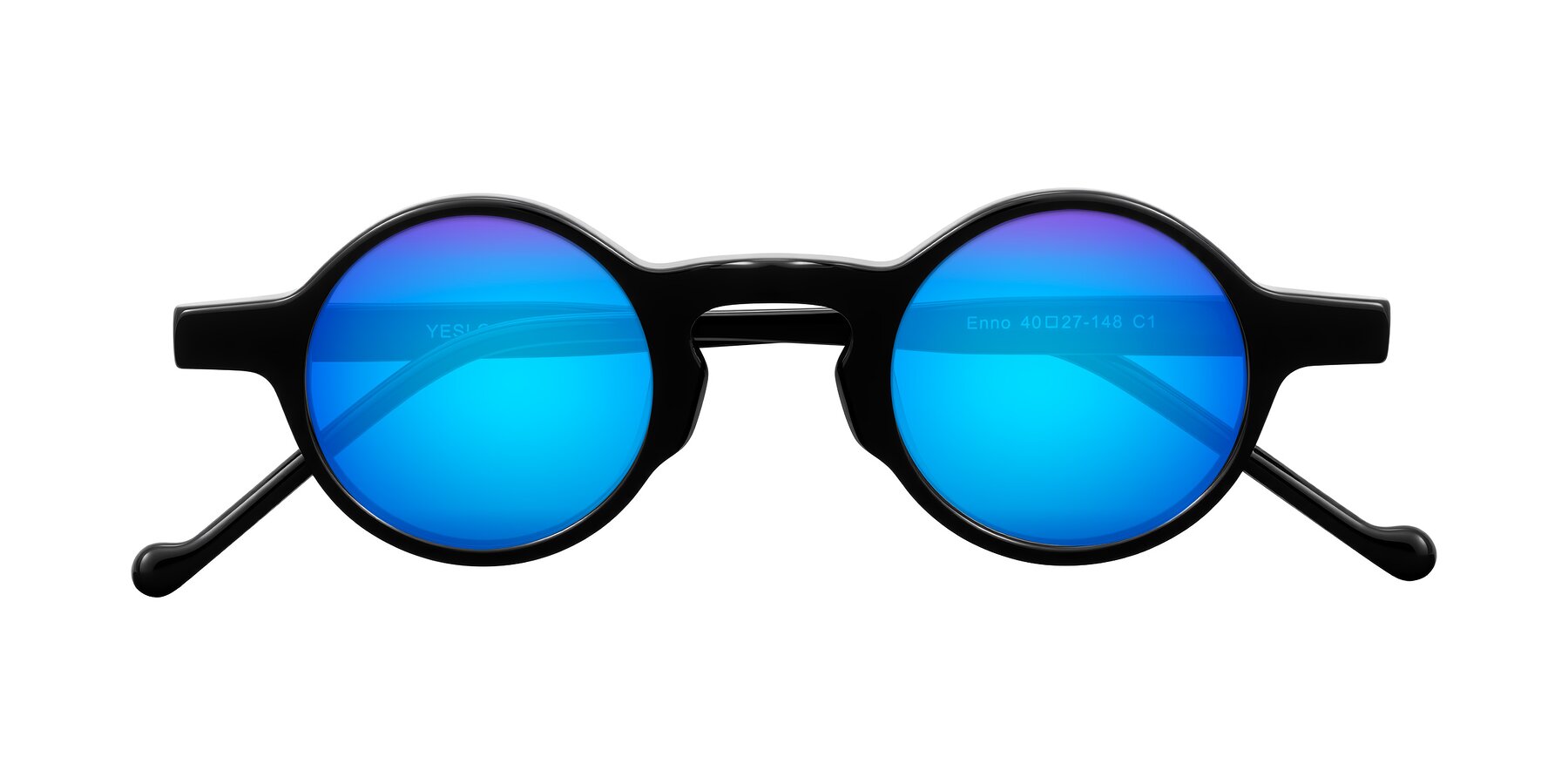 Folded Front of Enno in Black with Blue Mirrored Lenses