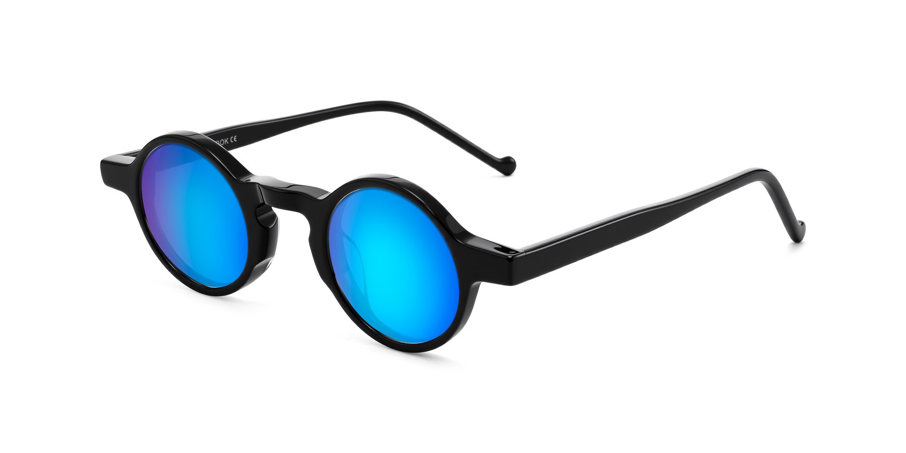Angle of Enno in Black with Blue Mirrored Lenses