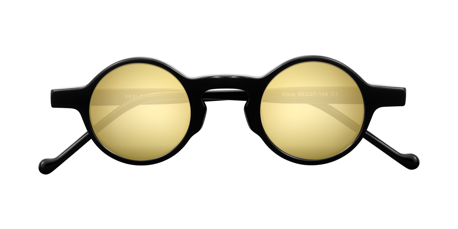 Folded Front of Enno in Black with Gold Mirrored Lenses