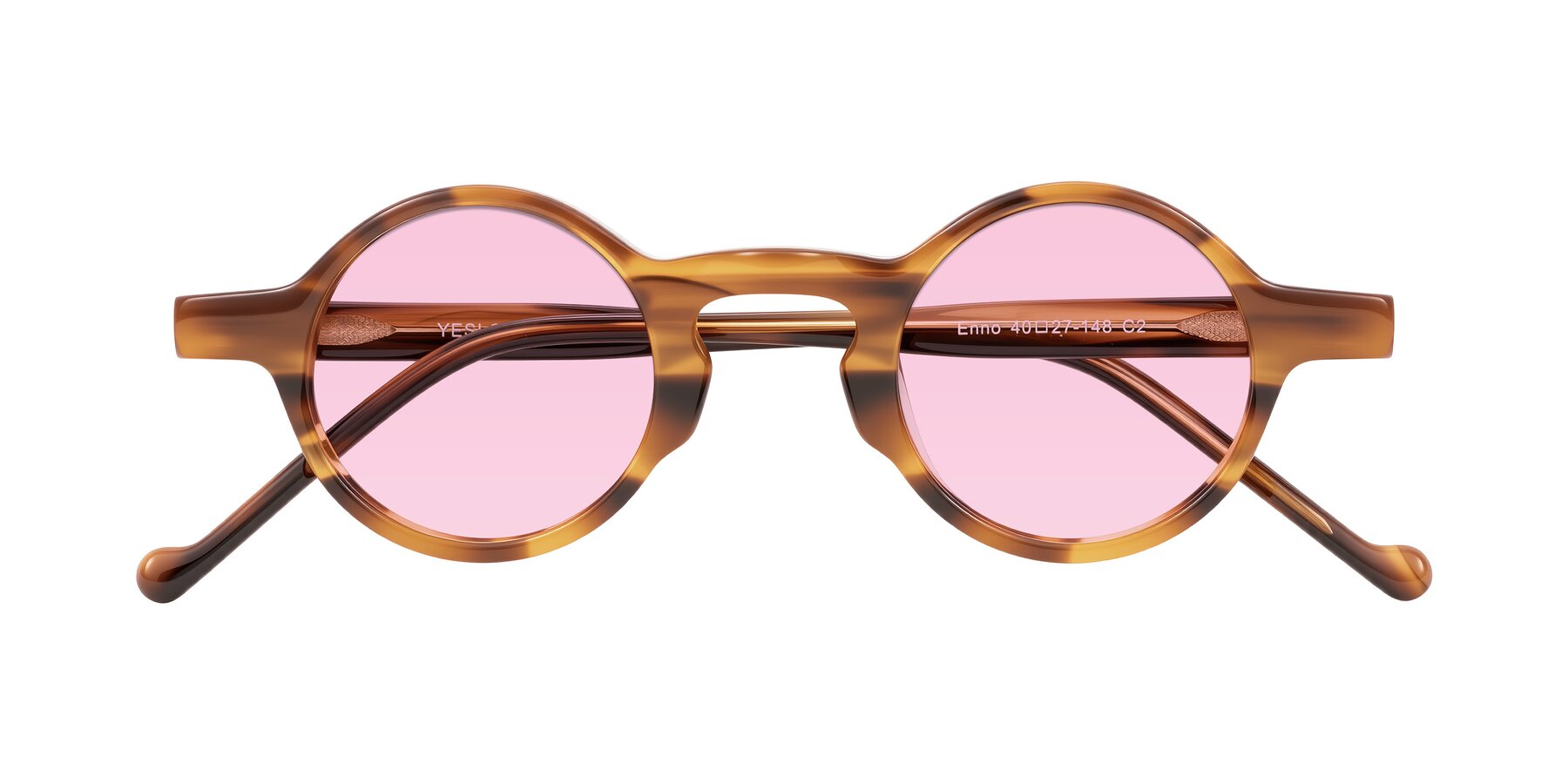 Folded Front of Enno in Amber Striped with Light Pink Tinted Lenses