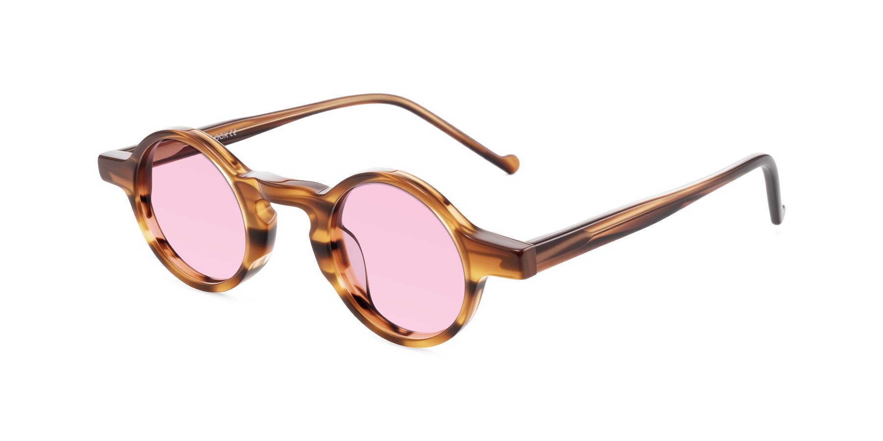 Angle of Enno in Amber Striped with Light Pink Tinted Lenses