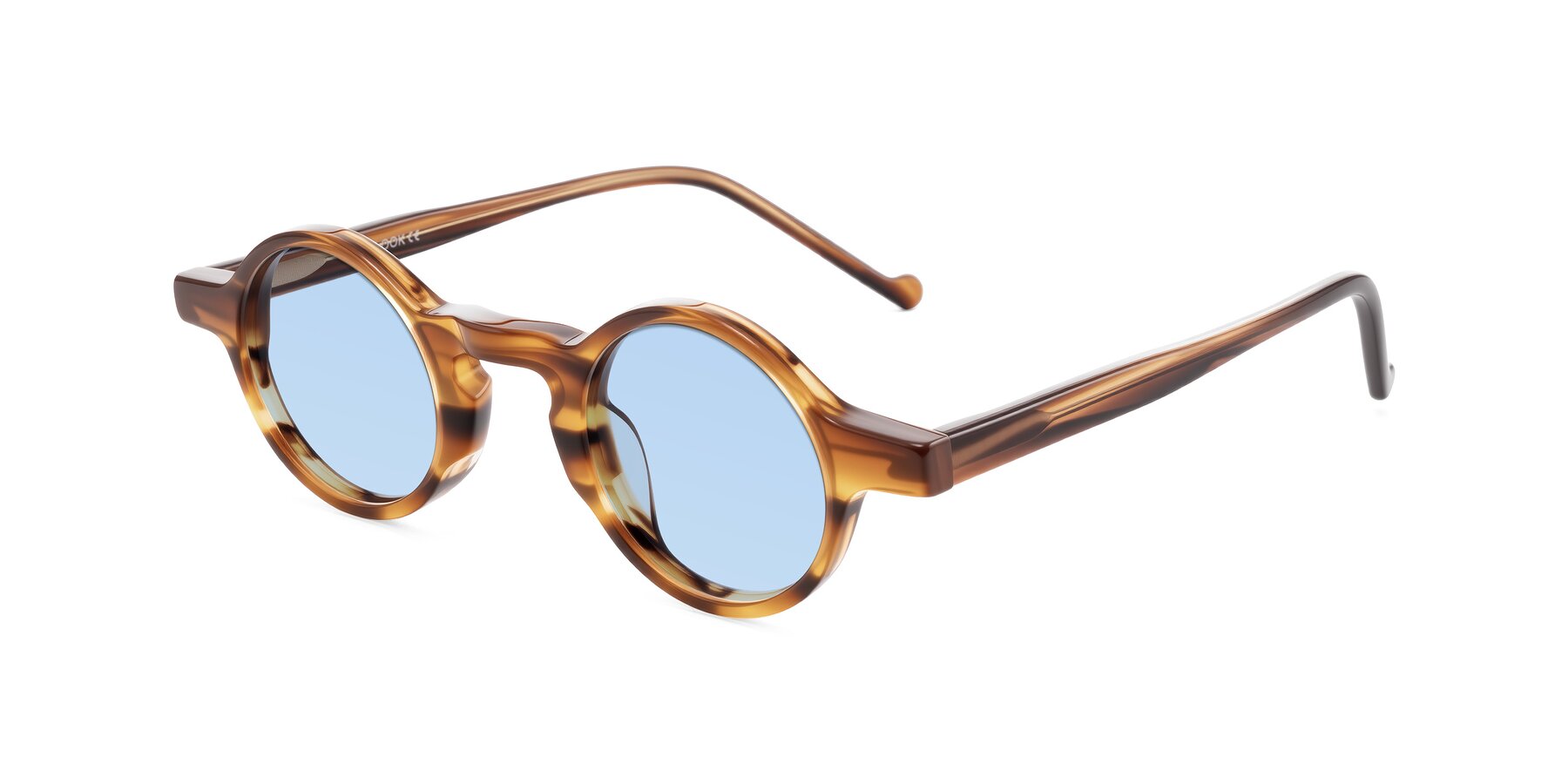 Angle of Enno in Amber Striped with Light Blue Tinted Lenses