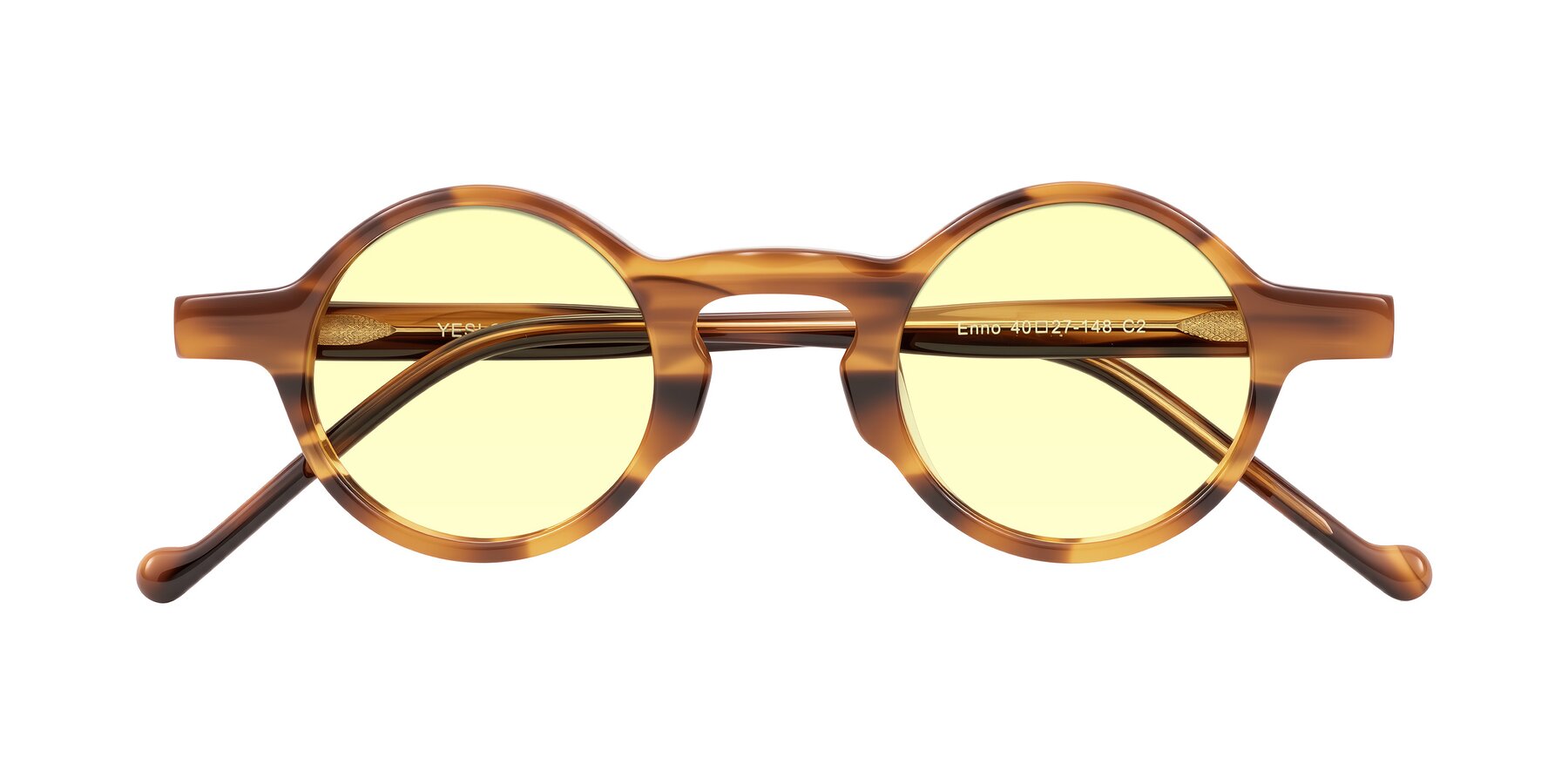 Folded Front of Enno in Amber Striped with Light Yellow Tinted Lenses