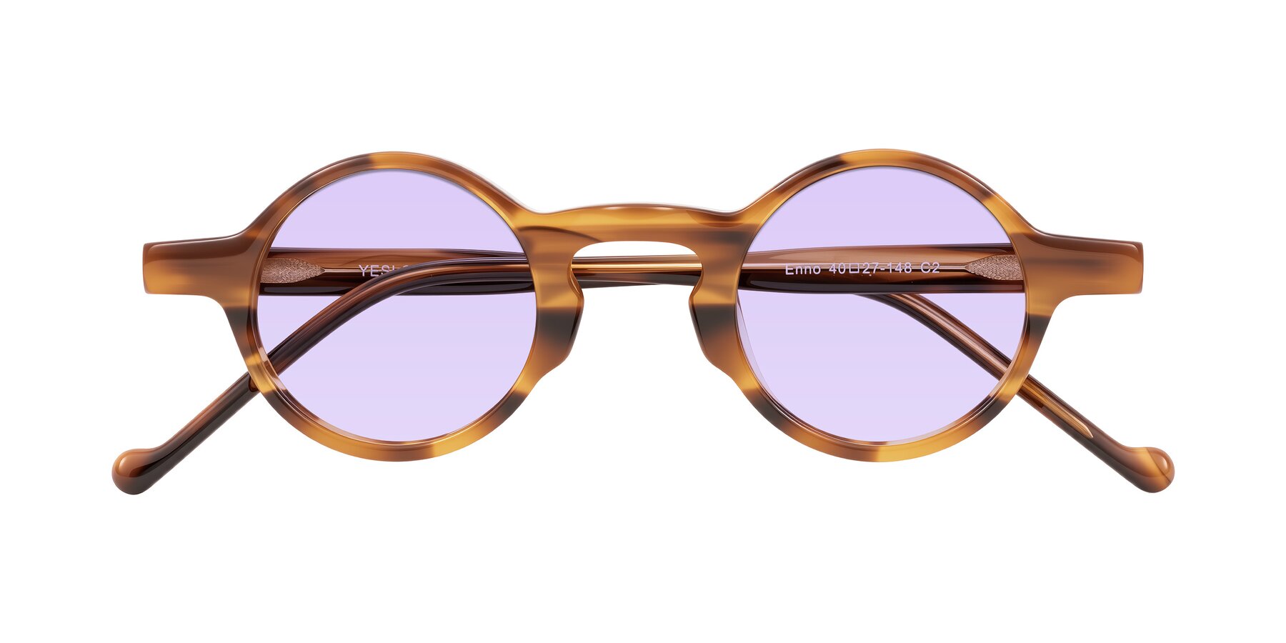 Folded Front of Enno in Amber Striped with Light Purple Tinted Lenses