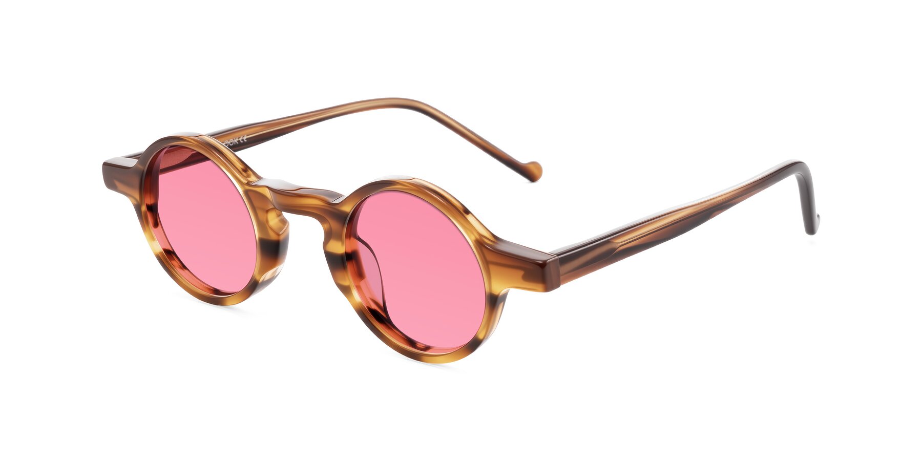 Angle of Enno in Amber Striped with Pink Tinted Lenses